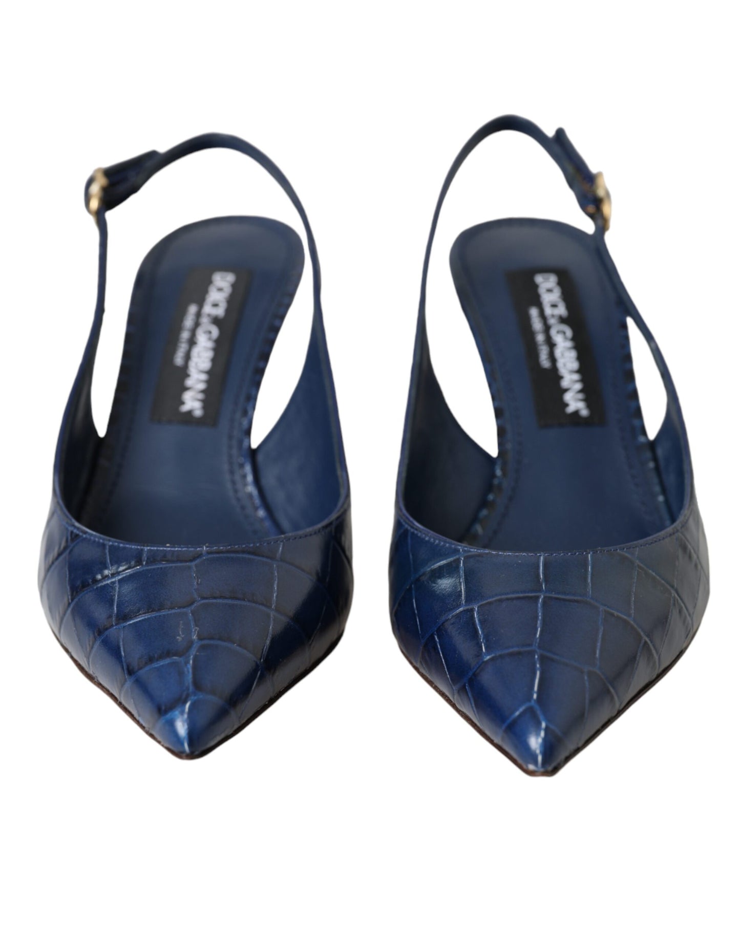 Chaussures à bride arrière en cuir croco bleu foncé Dolce & Gabbana