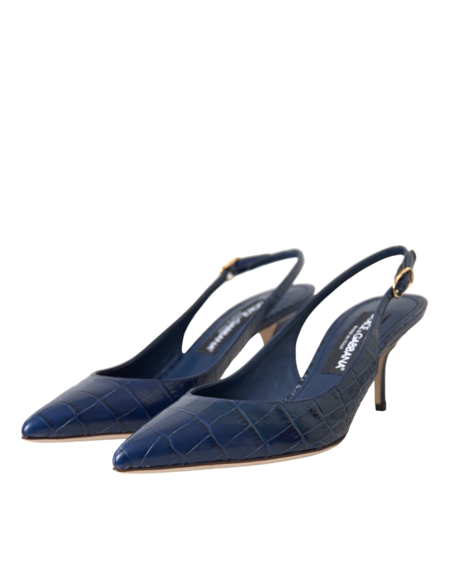 Chaussures à bride arrière en cuir croco bleu foncé Dolce & Gabbana