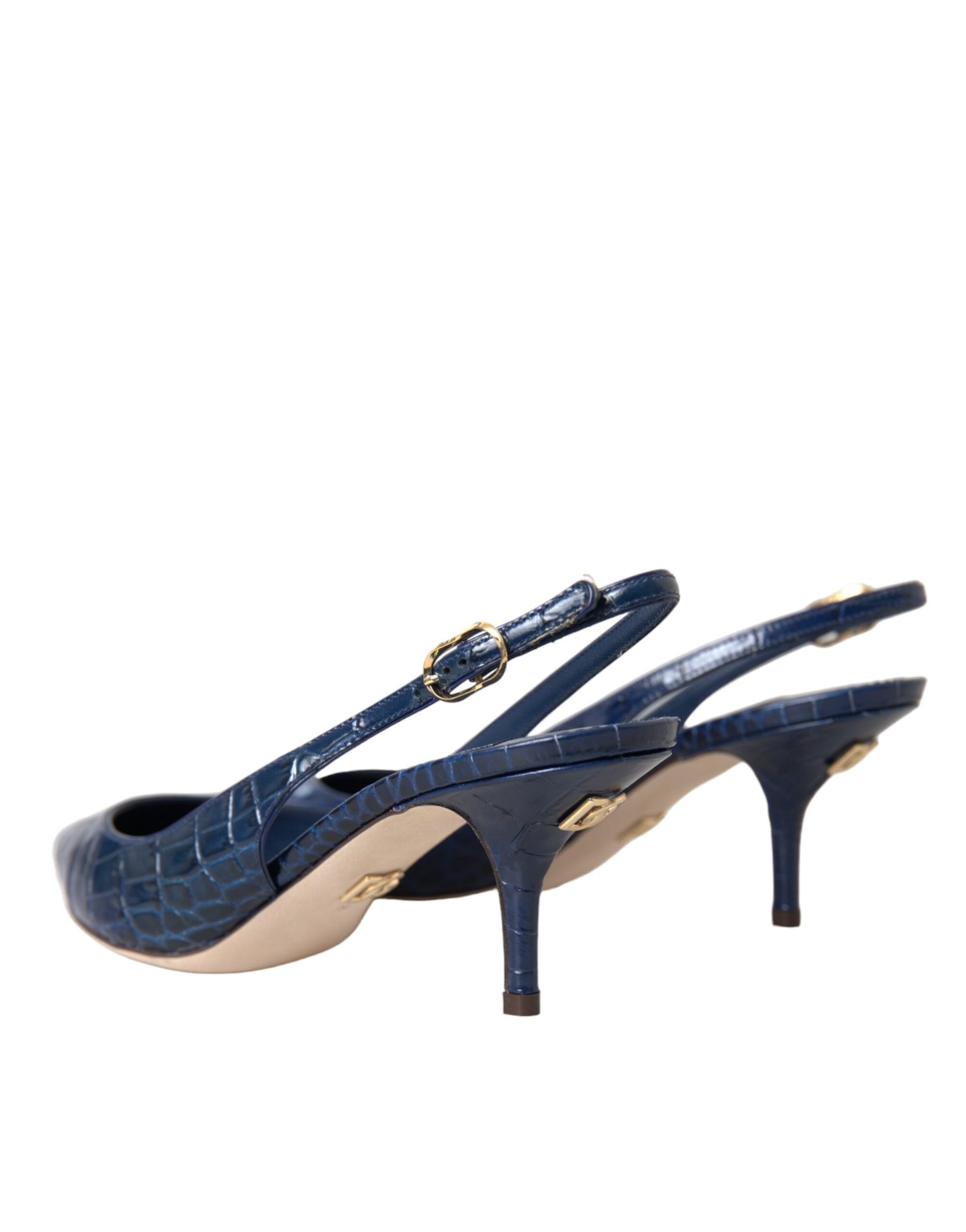Chaussures à bride arrière en cuir croco bleu foncé Dolce & Gabbana