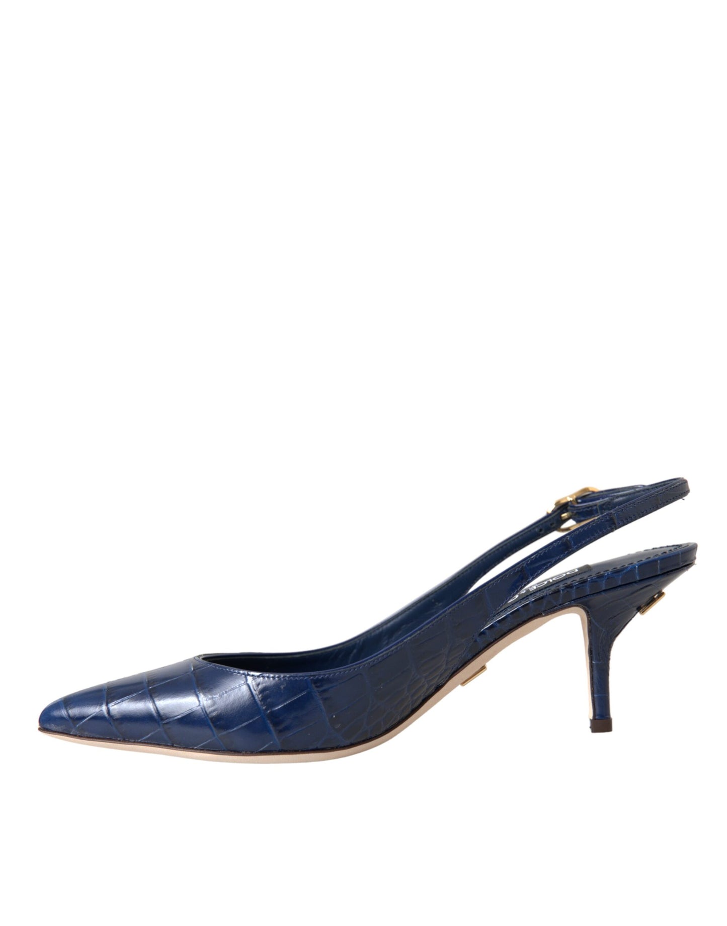 Chaussures à bride arrière en cuir croco bleu foncé Dolce & Gabbana
