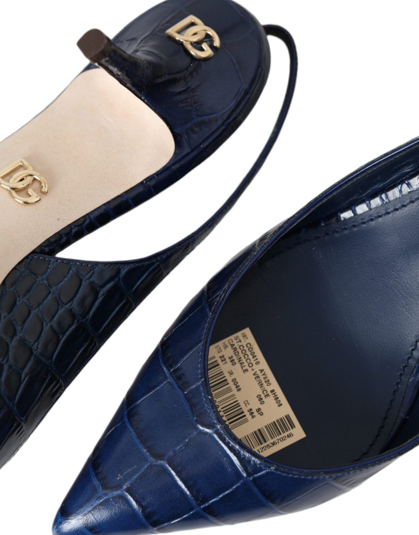 Chaussures à bride arrière en cuir croco bleu foncé Dolce & Gabbana