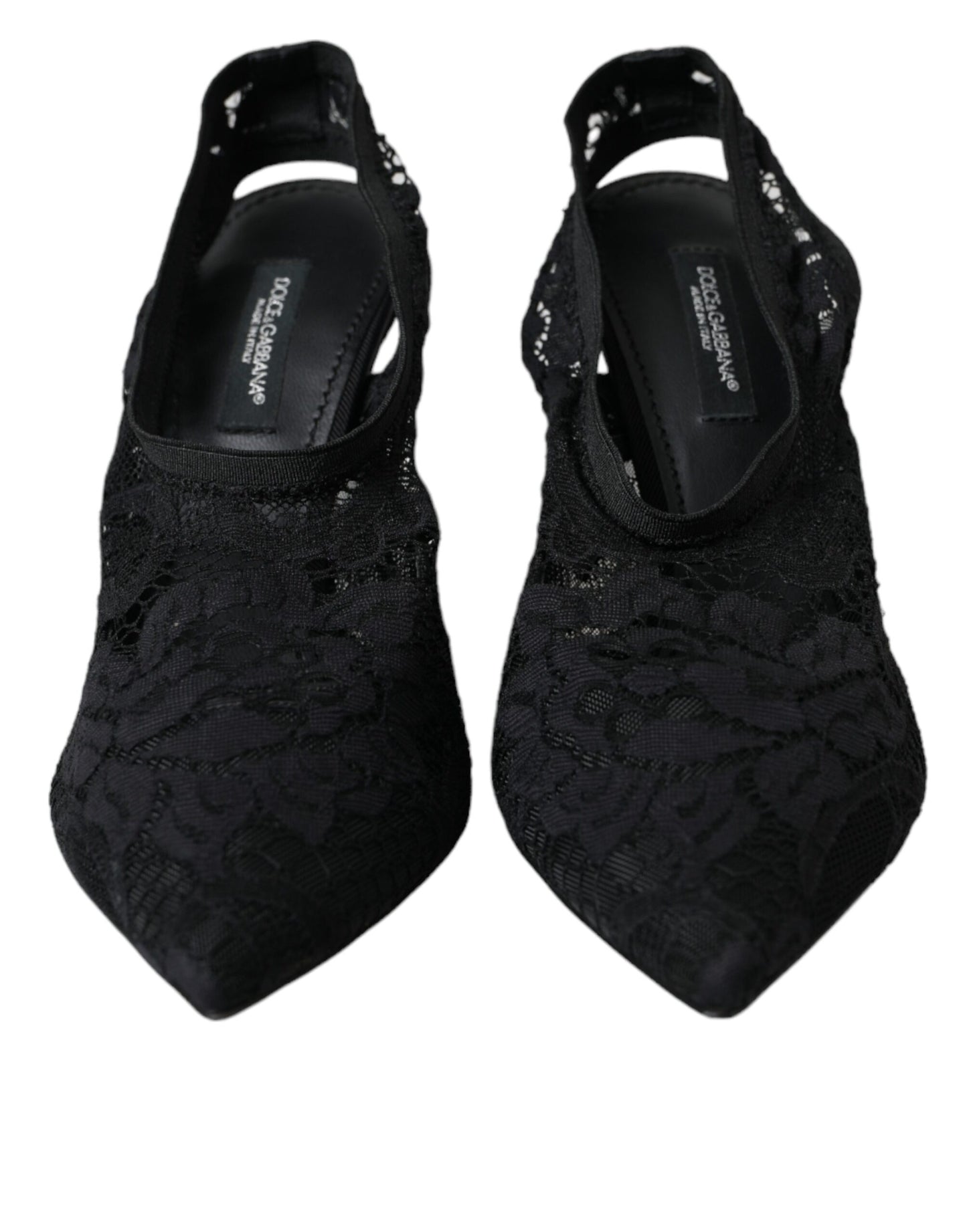 Chaussures à talons et brides arrière en dentelle extensible noire Dolce & Gabbana
