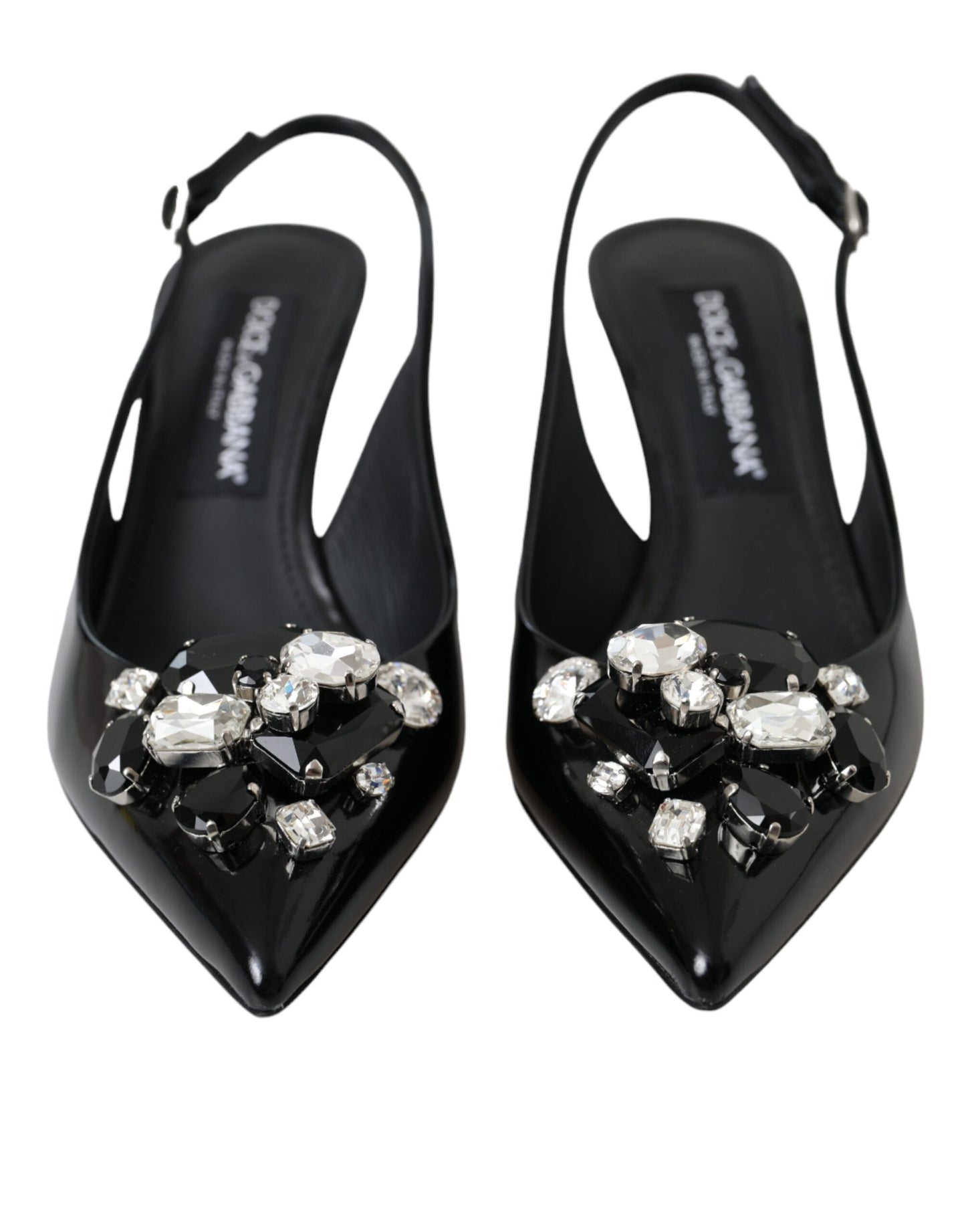 Chaussures à bride arrière en cuir verni noir et cristaux Dolce & Gabbana