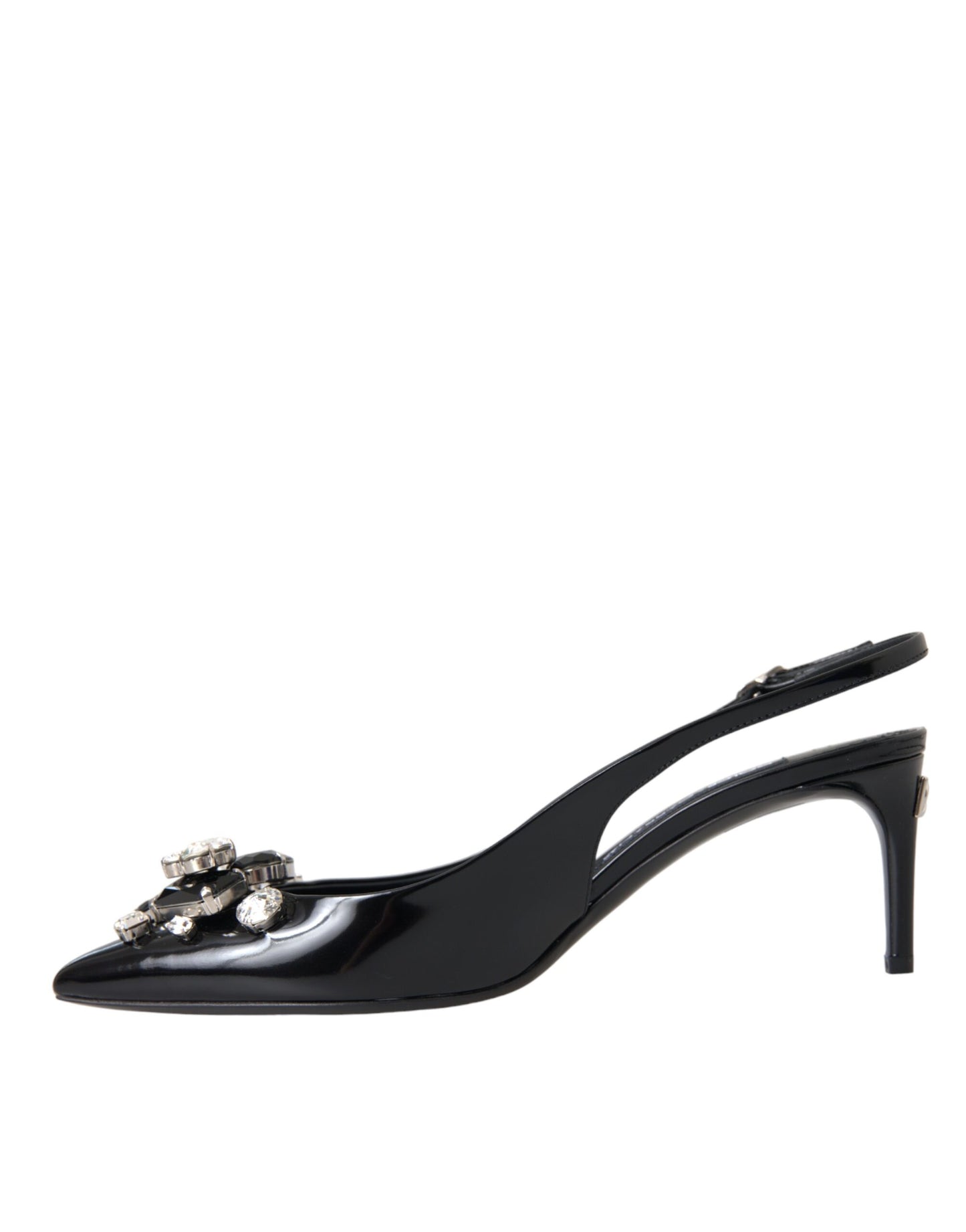 Chaussures à bride arrière en cuir verni noir et cristaux Dolce & Gabbana