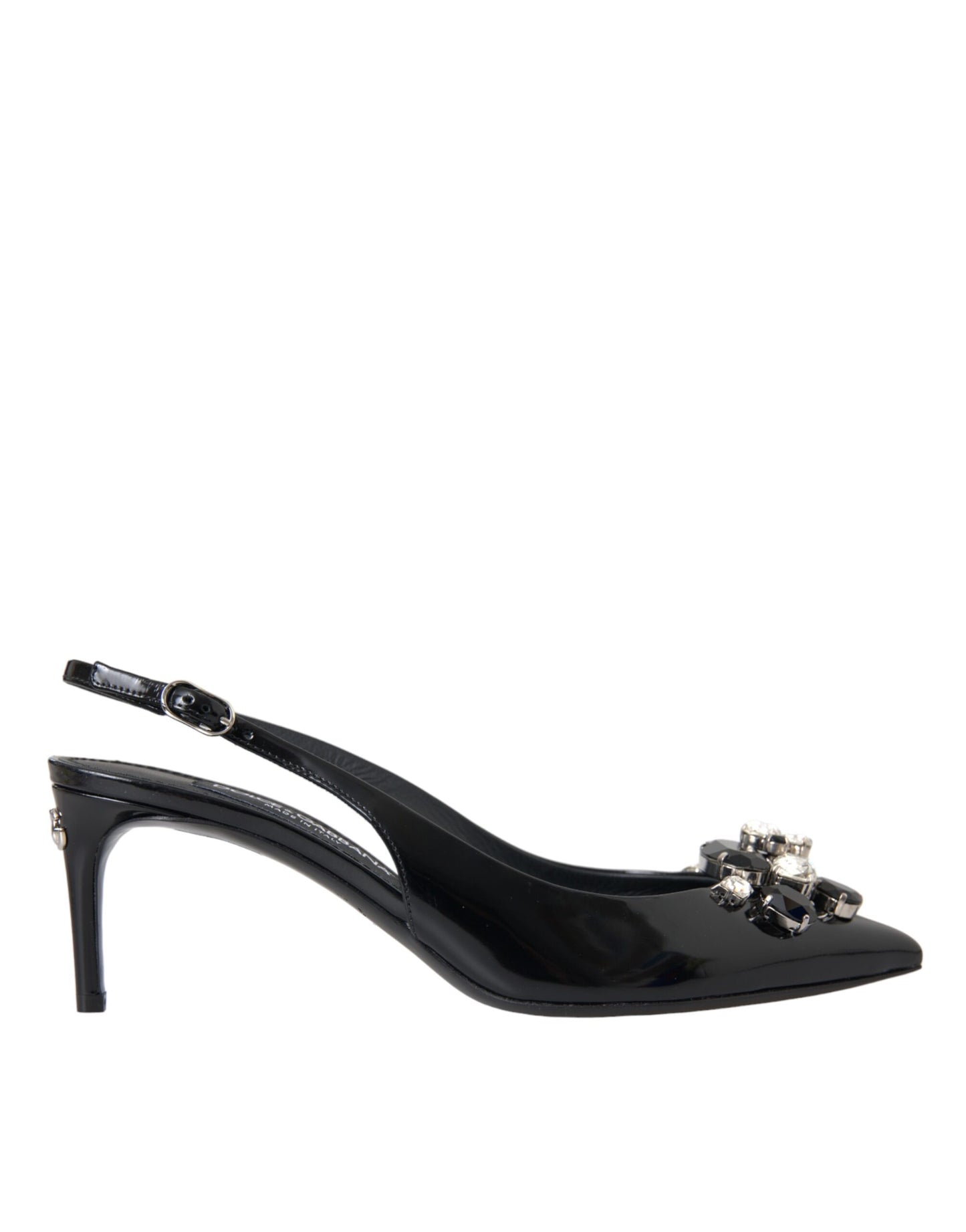 Chaussures à bride arrière en cuir verni noir et cristaux Dolce & Gabbana