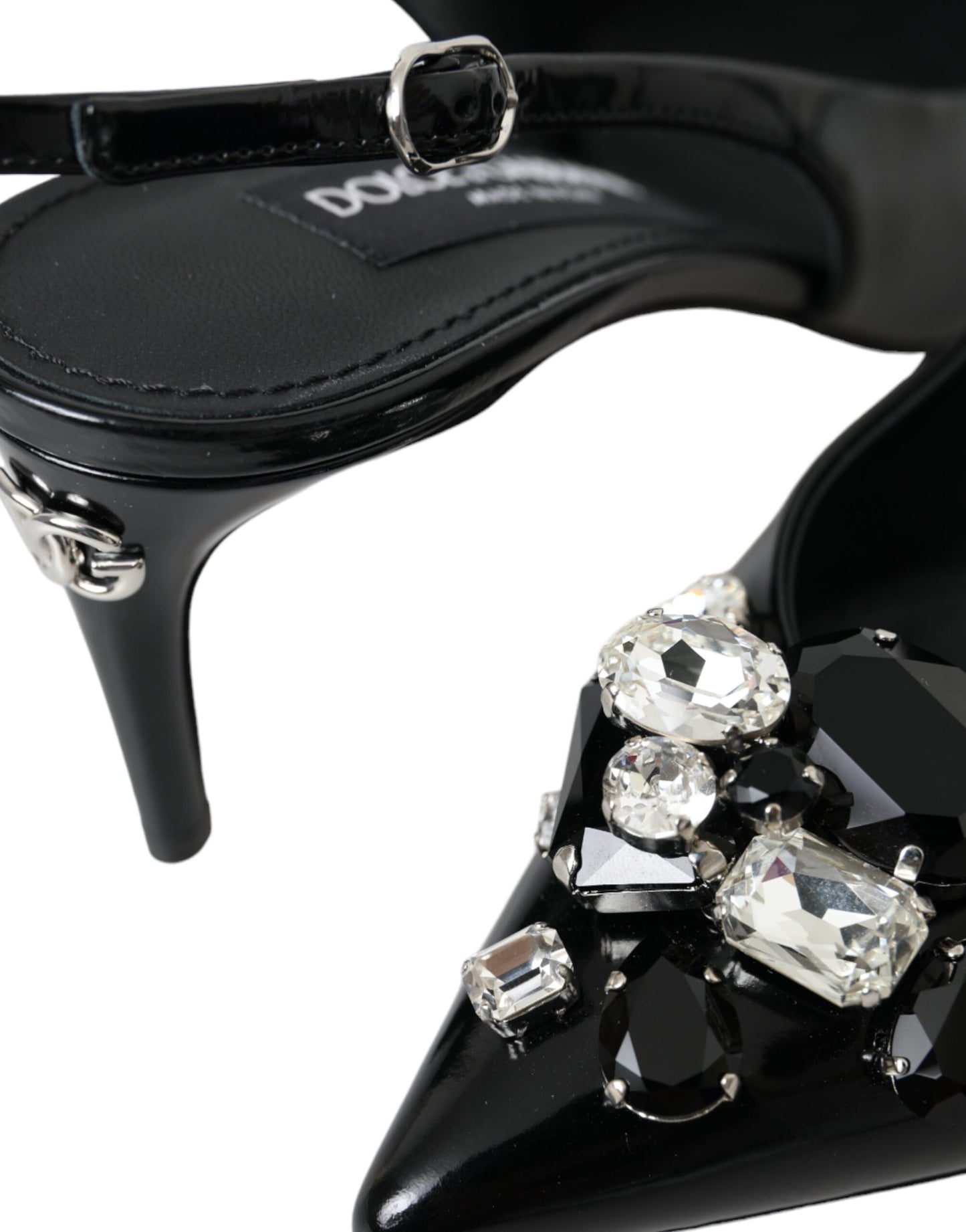 Chaussures à bride arrière en cuir verni noir et cristaux Dolce & Gabbana