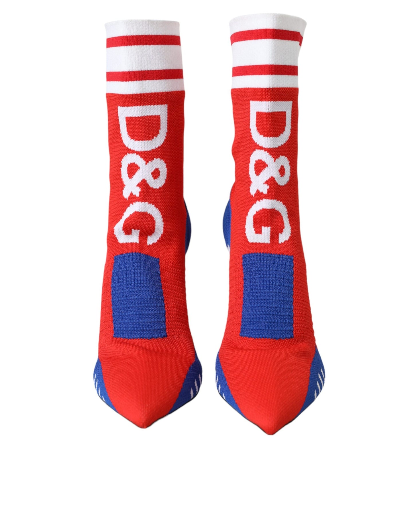 Bottines extensibles style chaussettes Dolce & Gabbana rouges et bleues avec logo