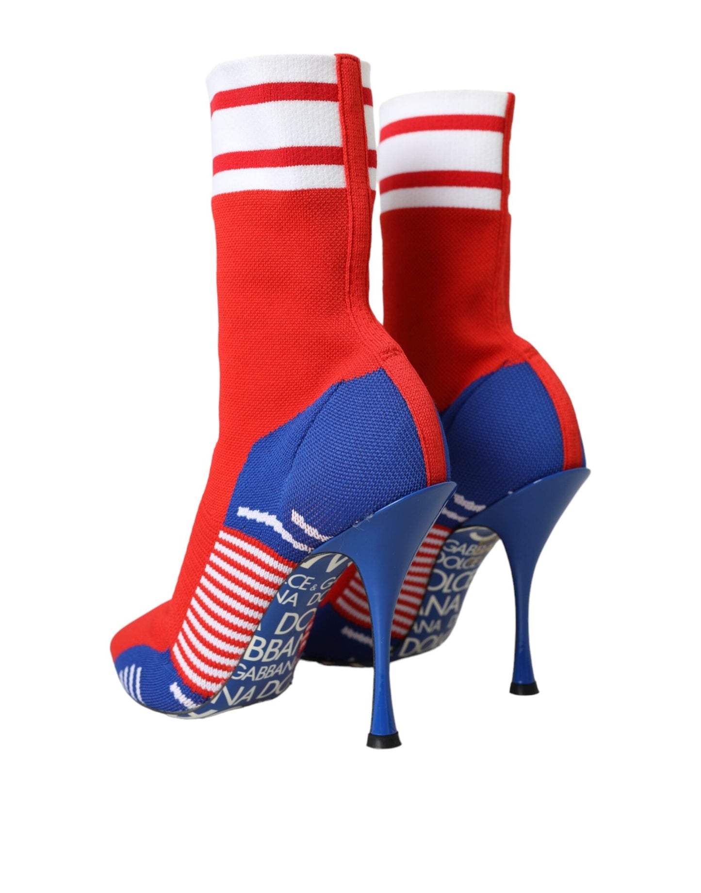Bottines extensibles style chaussettes Dolce & Gabbana rouges et bleues avec logo
