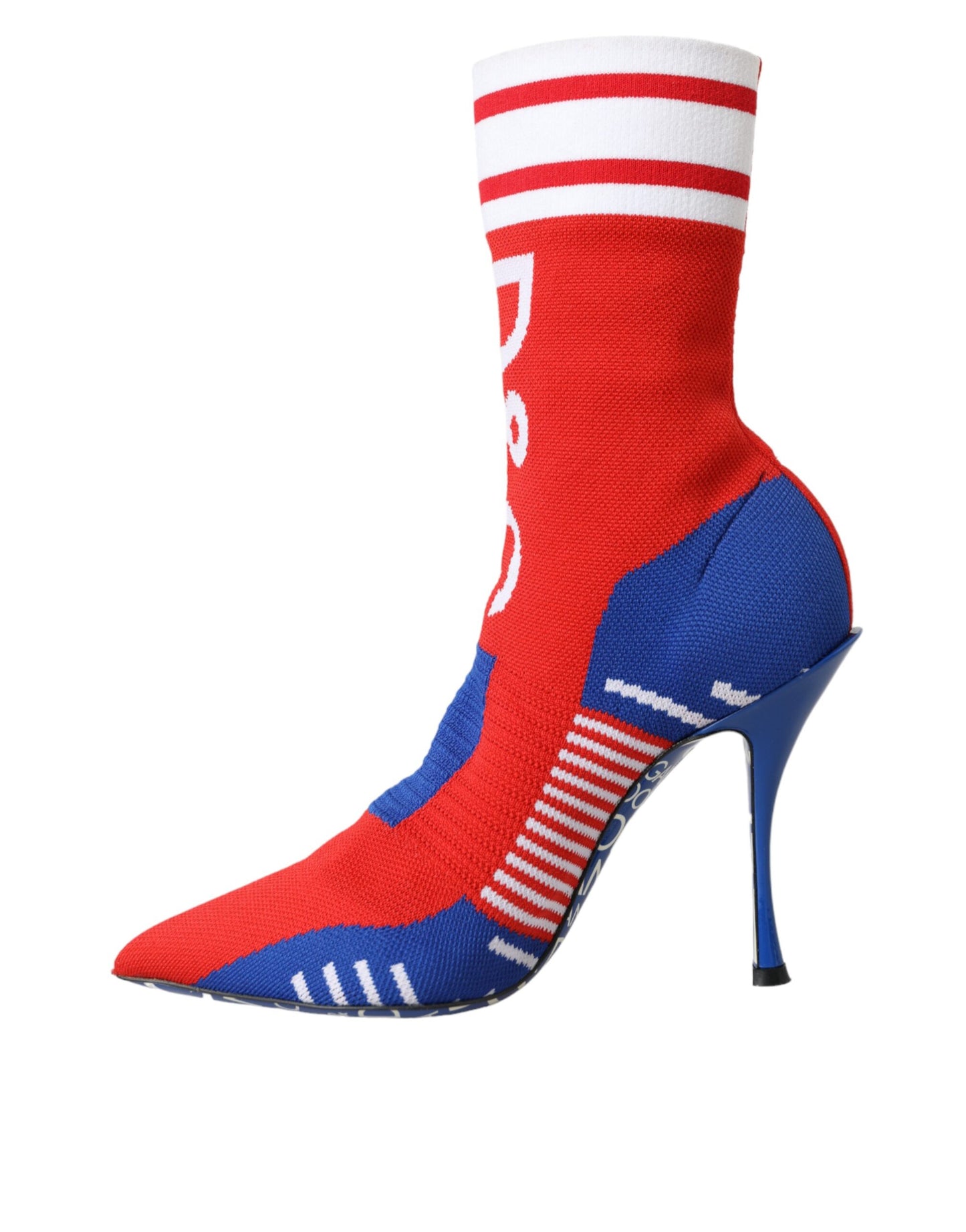 Bottines extensibles style chaussettes Dolce & Gabbana rouges et bleues avec logo