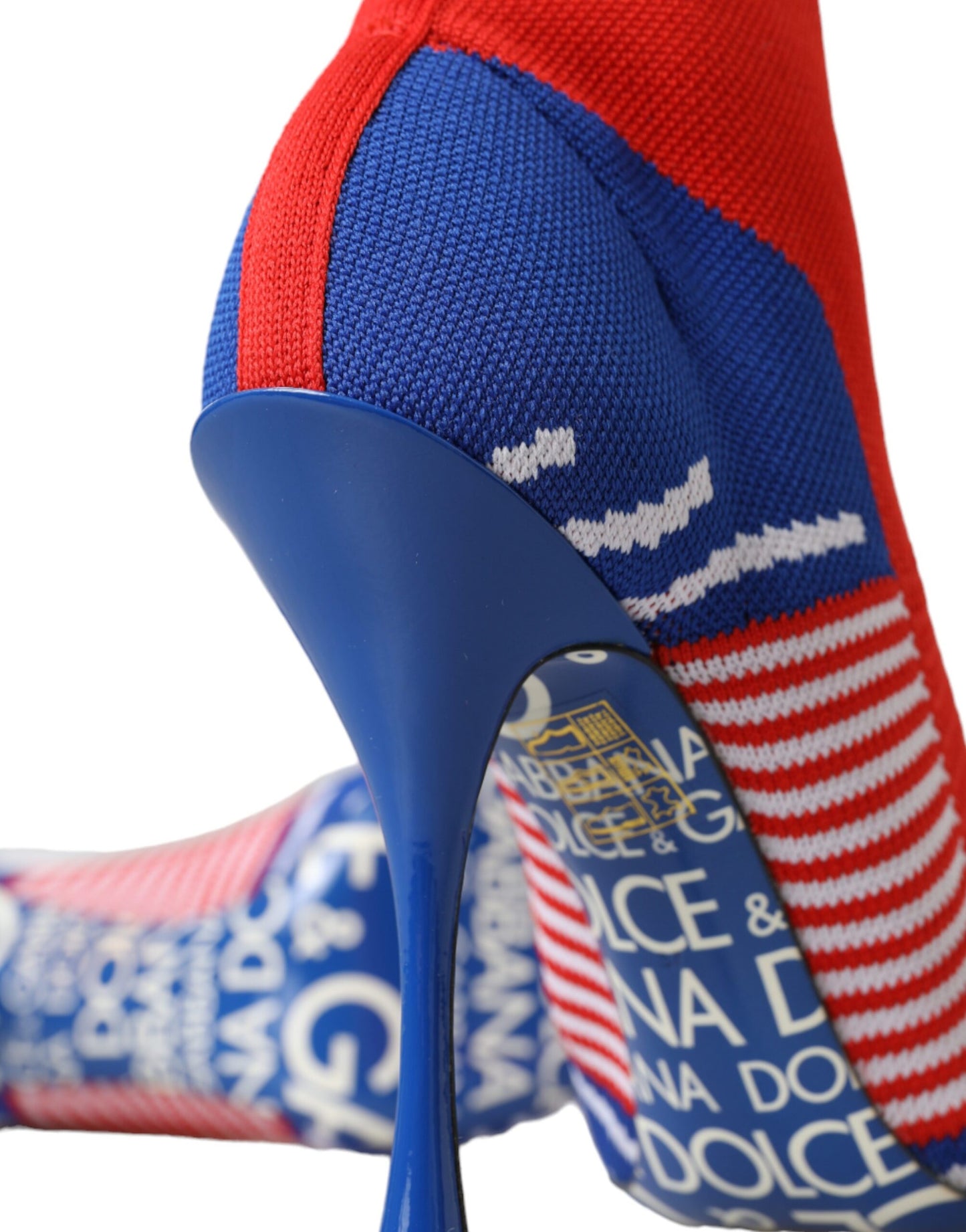 Bottines extensibles style chaussettes Dolce & Gabbana rouges et bleues avec logo
