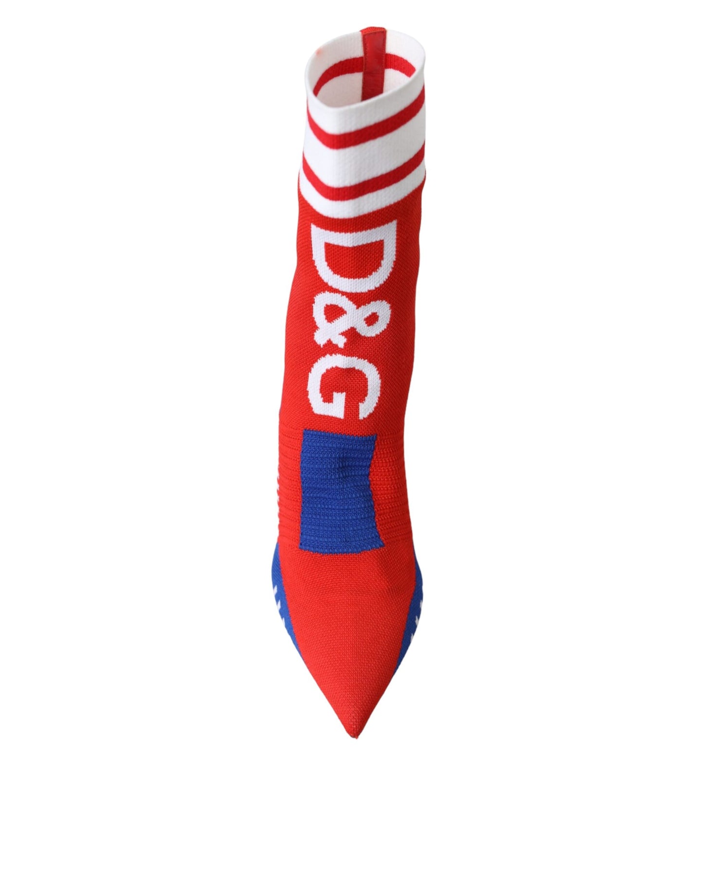 Bottines extensibles style chaussettes Dolce & Gabbana rouges et bleues avec logo