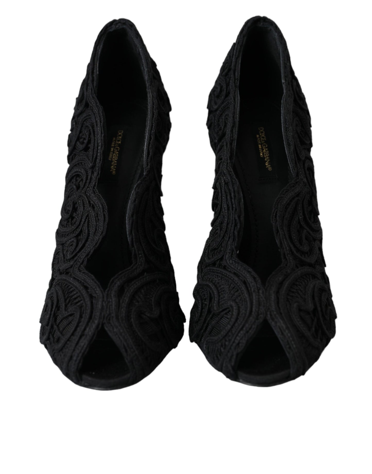 Dolce & Gabbana Escarpins Cordonetto Ricamo noirs à bout ouvert