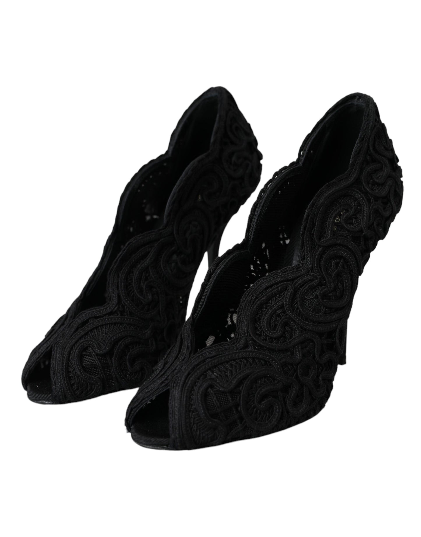 Dolce & Gabbana Escarpins Cordonetto Ricamo noirs à bout ouvert