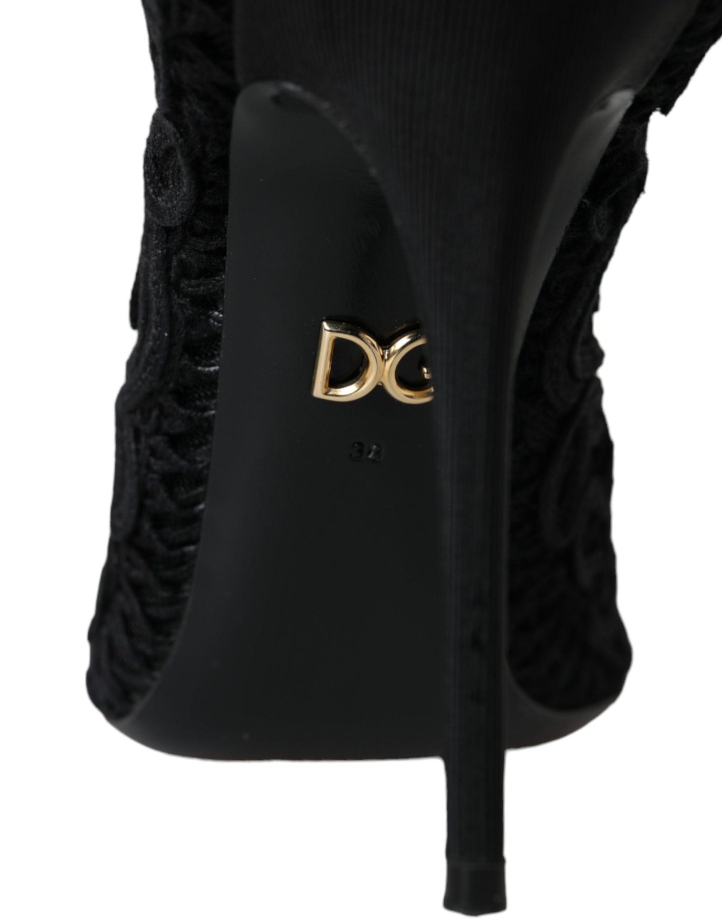 Dolce & Gabbana Escarpins Cordonetto Ricamo noirs à bout ouvert