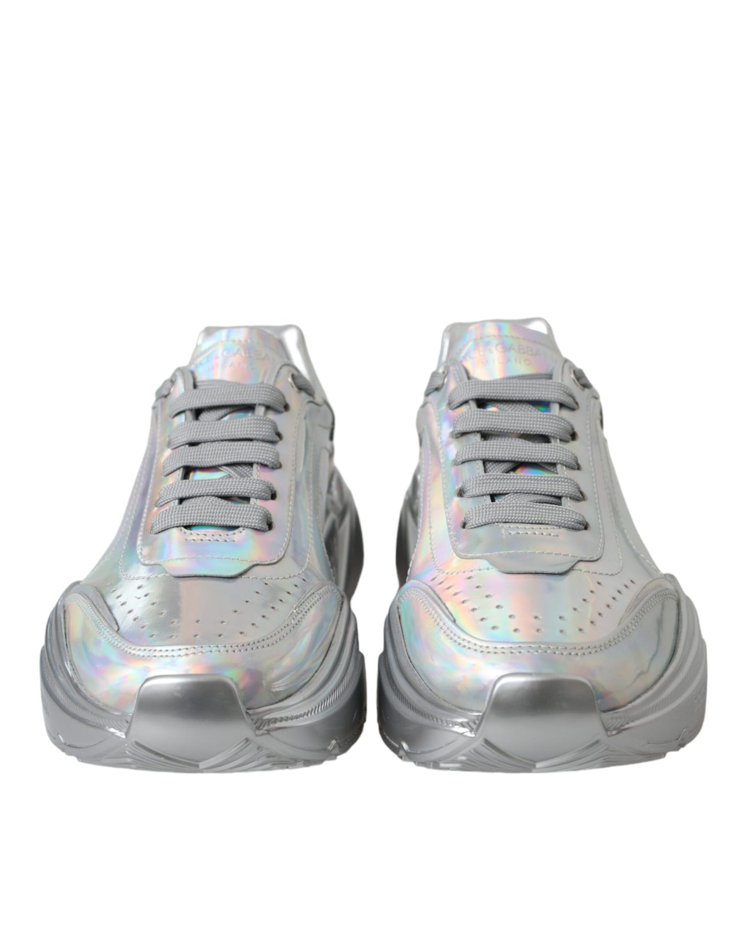 Dolce & Gabbana Silver Iridescent DAYMASTER Leather Sneakers Shoes by Dolce & Gabbana