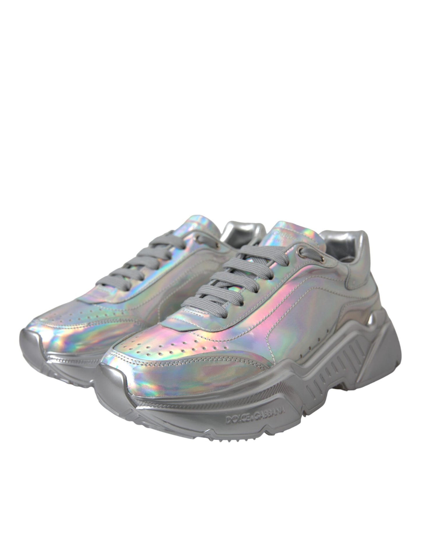 Dolce & Gabbana Silver Iridescent DAYMASTER Leather Sneakers Shoes by Dolce & Gabbana