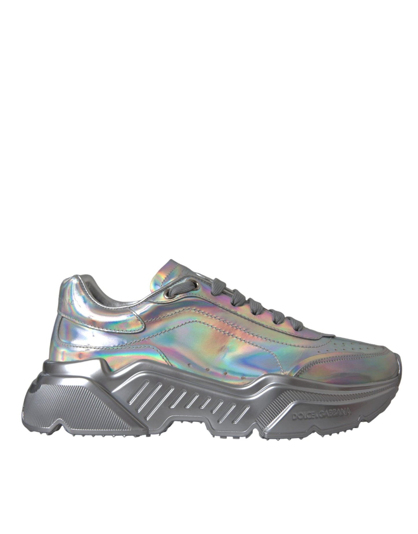 Dolce & Gabbana Silver Iridescent DAYMASTER Leather Sneakers Shoes by Dolce & Gabbana