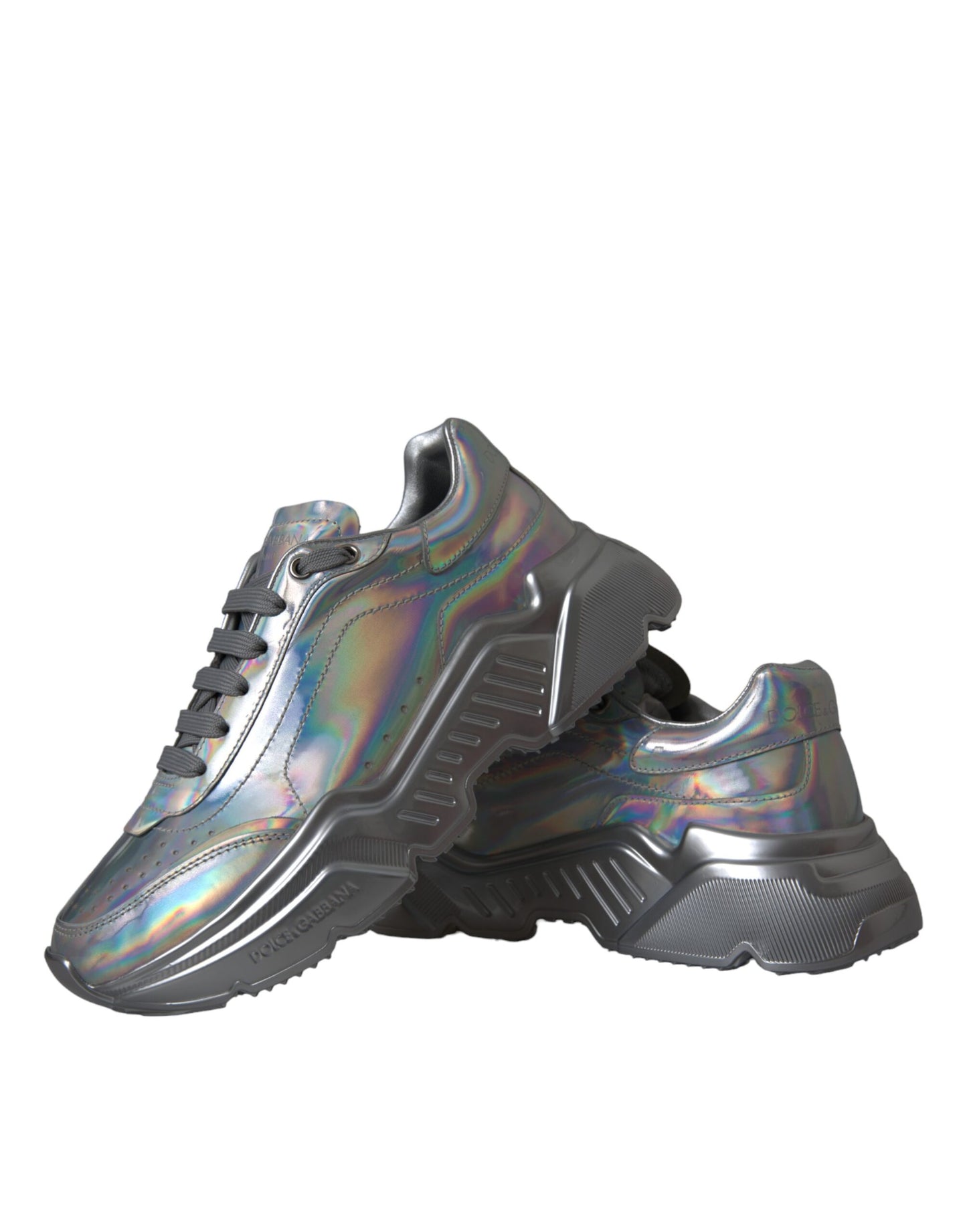 Dolce & Gabbana Silver Iridescent DAYMASTER Leather Sneakers Shoes by Dolce & Gabbana