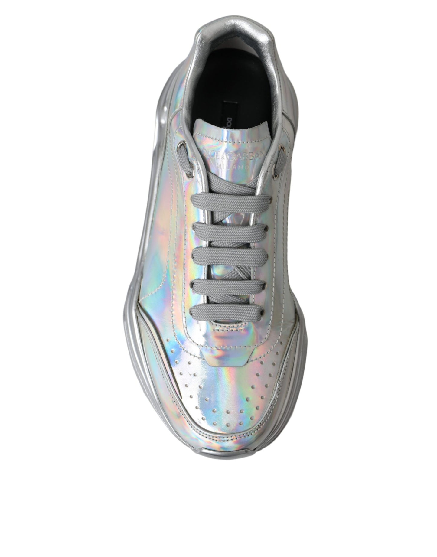 Dolce & Gabbana Silver Iridescent DAYMASTER Leather Sneakers Shoes by Dolce & Gabbana