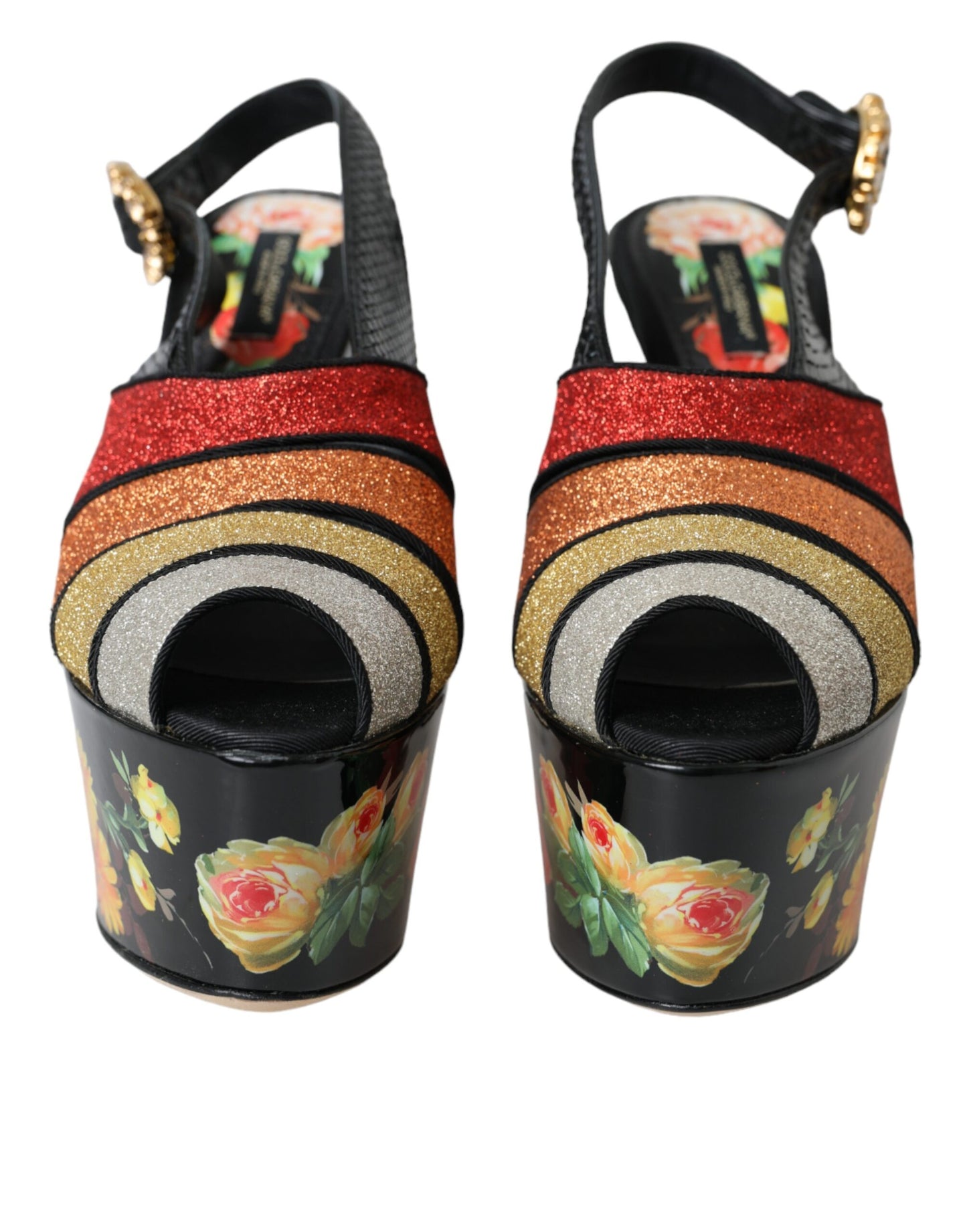 Sandales à plateforme en cristal floral multicolore Dolce & Gabbana