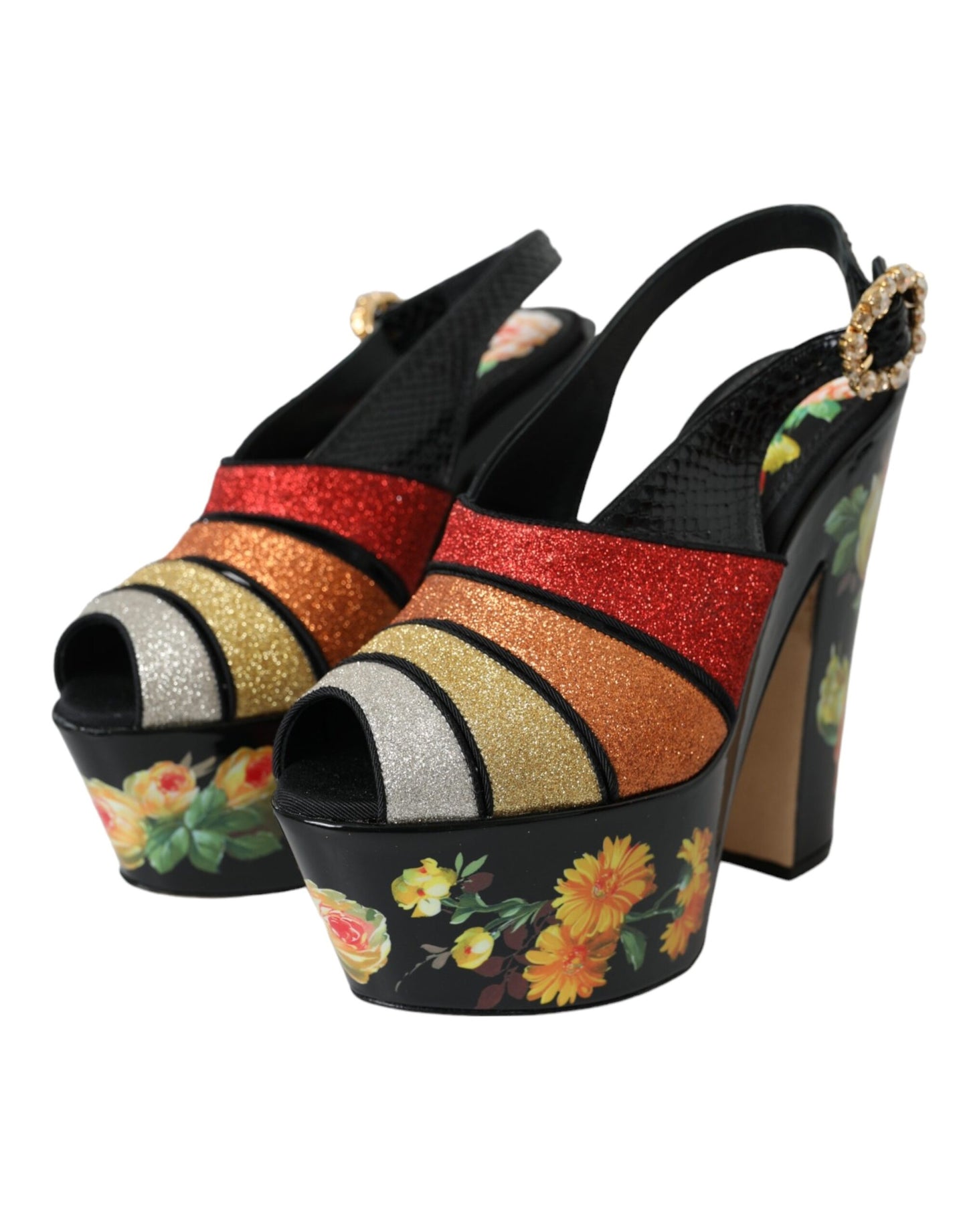 Sandales à plateforme en cristal floral multicolore Dolce & Gabbana