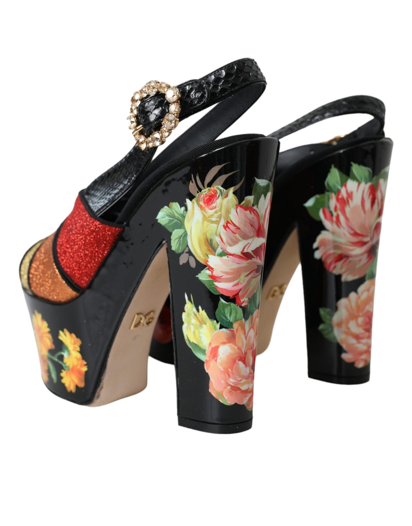Sandales à plateforme en cristal floral multicolore Dolce & Gabbana