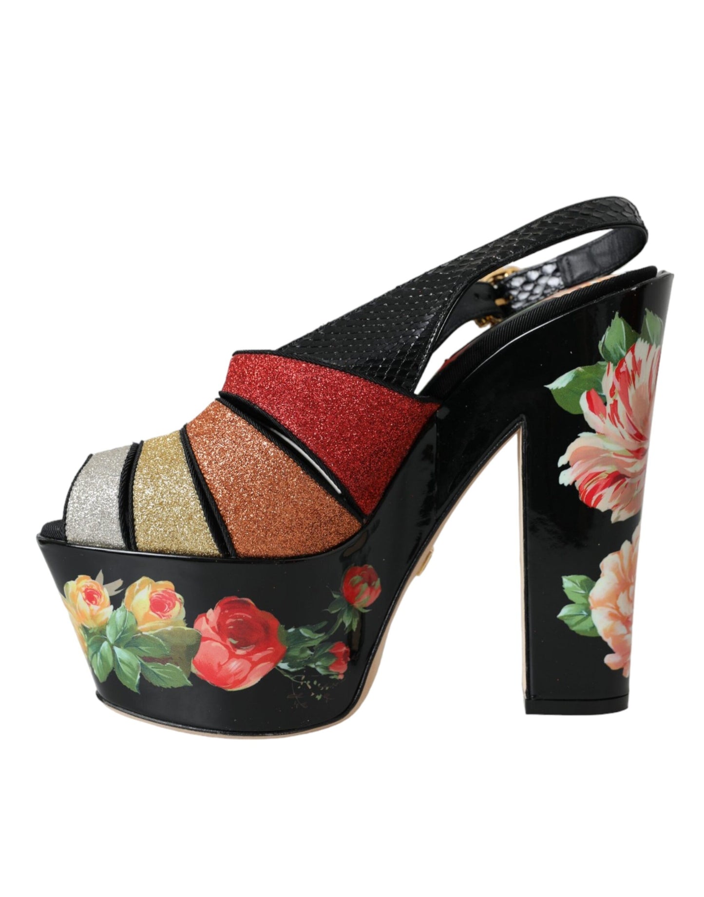 Sandales à plateforme en cristal floral multicolore Dolce & Gabbana