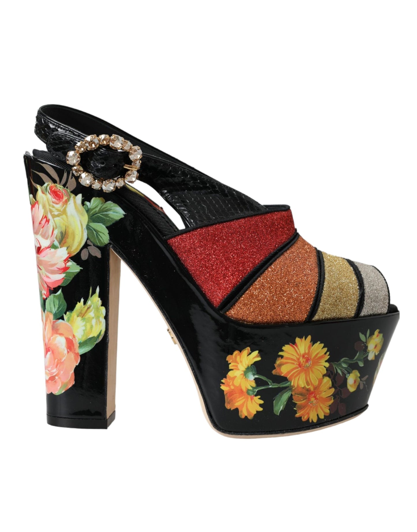 Sandales à plateforme en cristal floral multicolore Dolce & Gabbana
