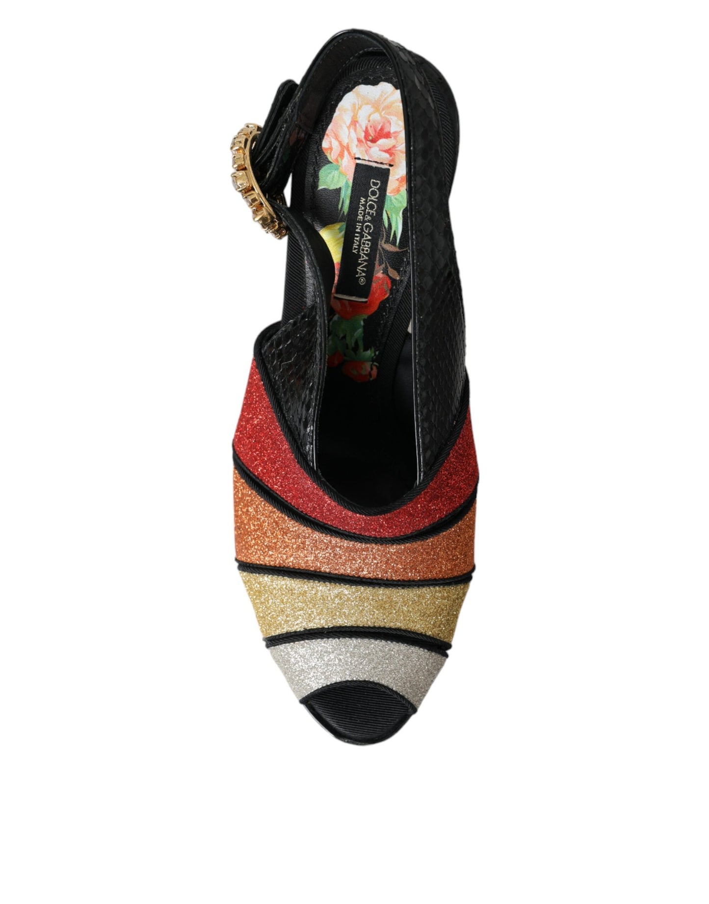 Sandales à plateforme en cristal floral multicolore Dolce & Gabbana