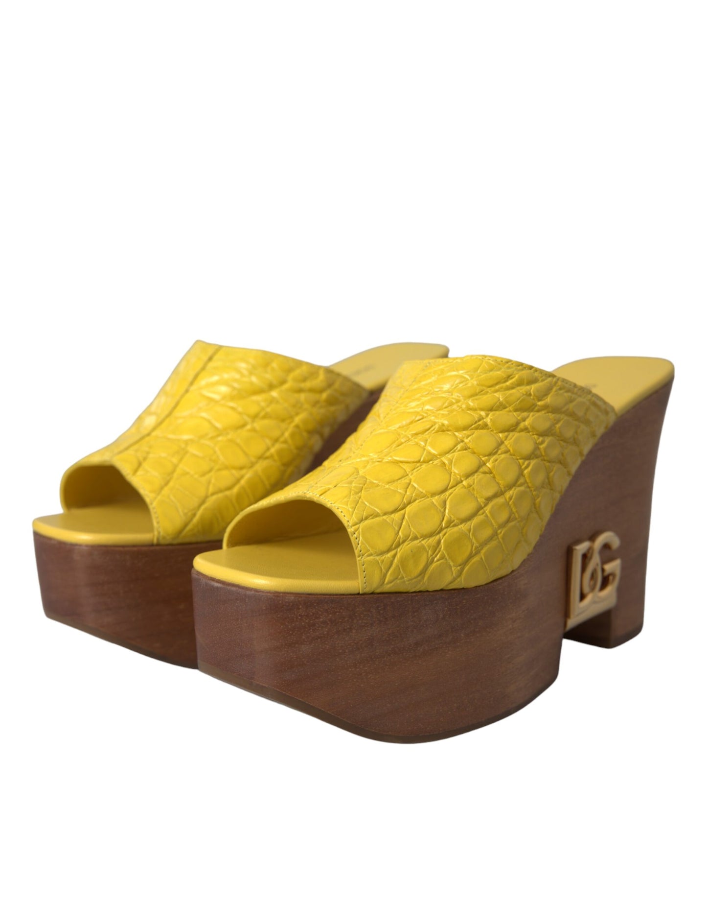 Chaussures à semelle compensée Dolce & Gabbana en cuir jaune et bois