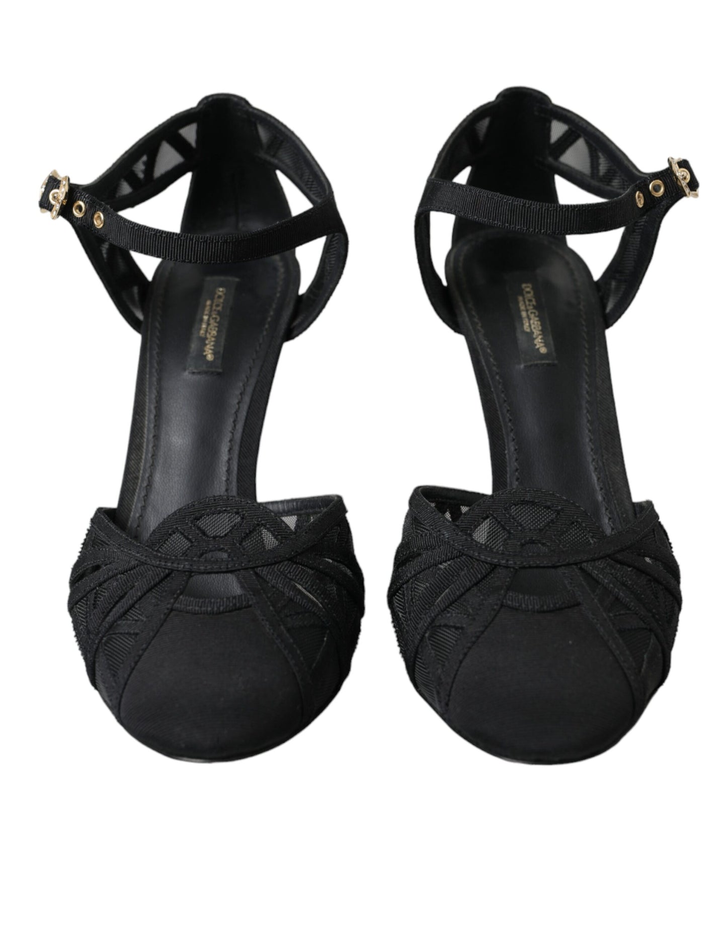 Sandales à talons et bride cheville en maille noire Dolce & Gabbana