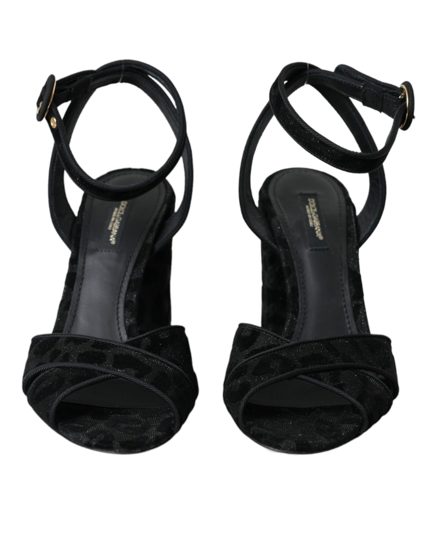 Sandales à talons en daim léopard noir Dolce & Gabbana