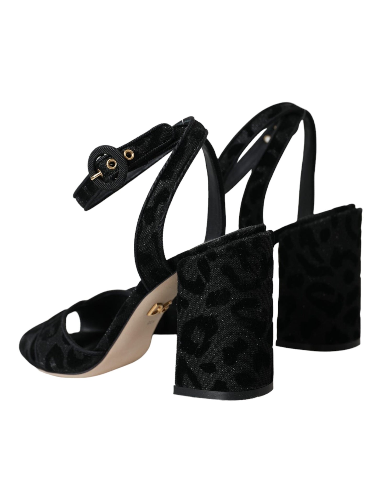 Sandales à talons en daim léopard noir Dolce & Gabbana