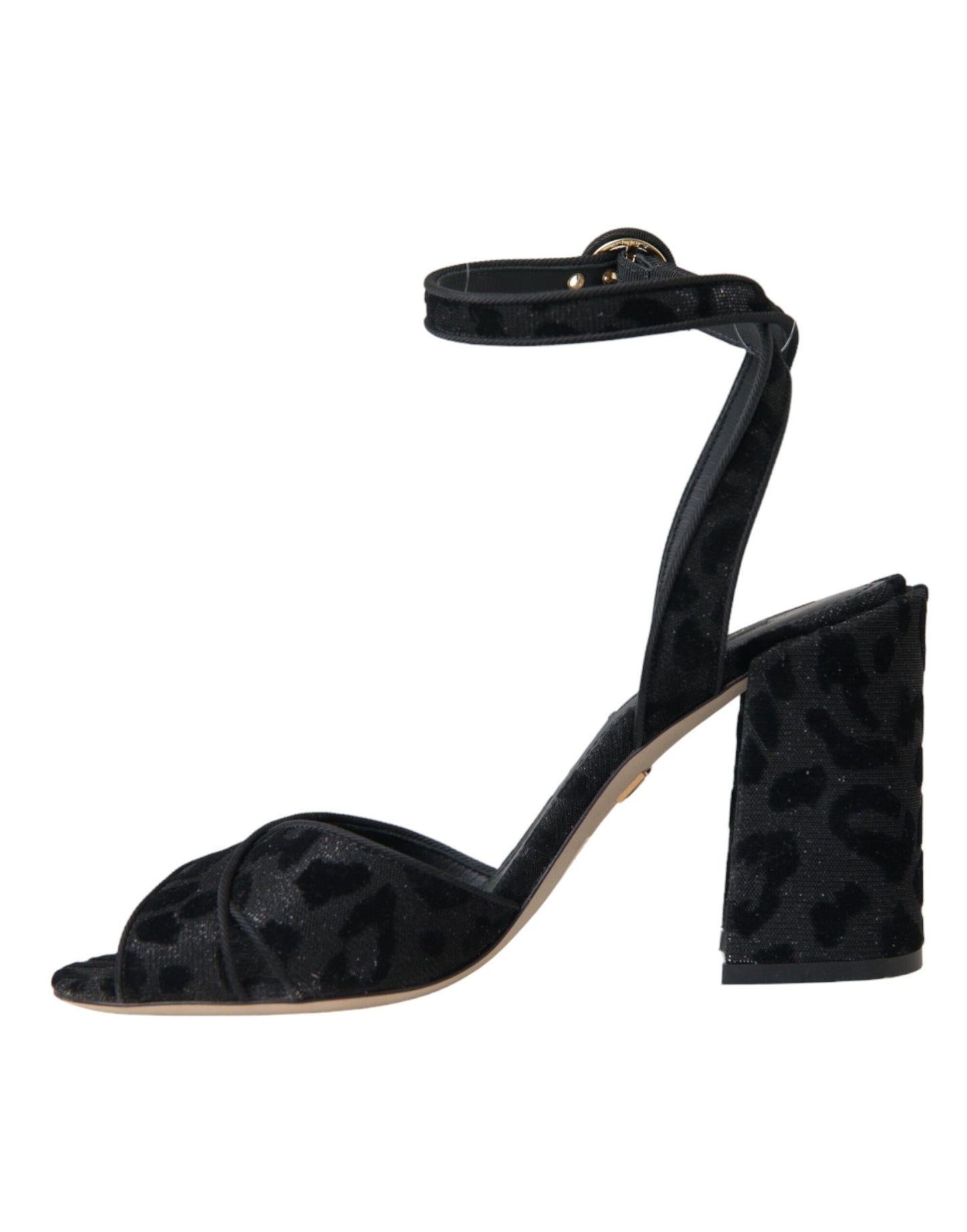 Sandales à talons en daim léopard noir Dolce & Gabbana