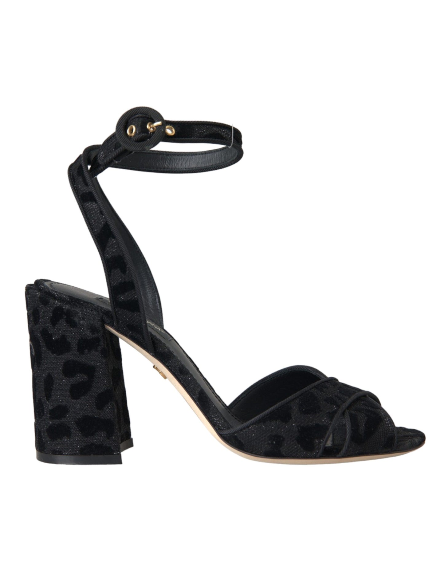 Sandales à talons en daim léopard noir Dolce & Gabbana