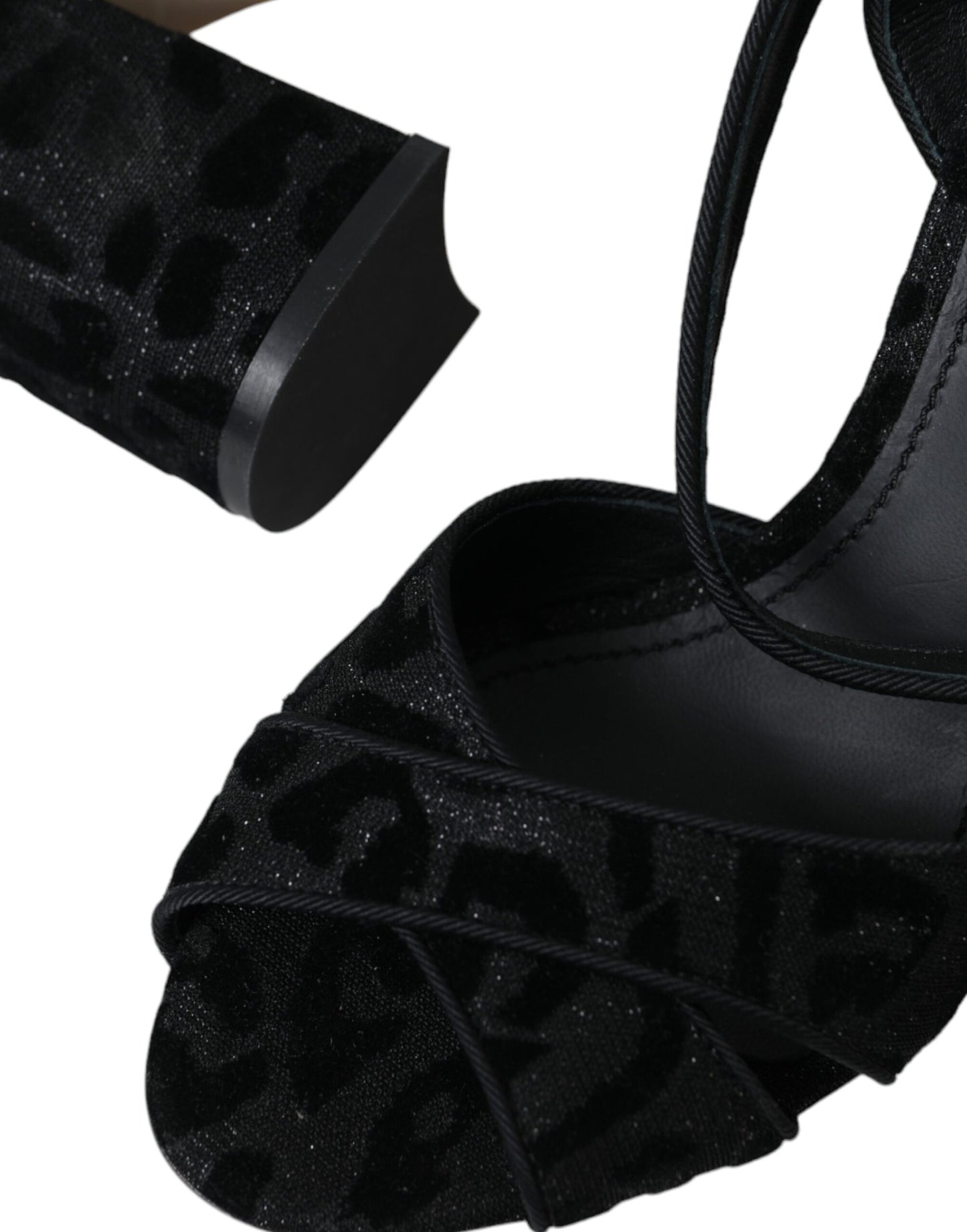 Sandales à talons en daim léopard noir Dolce & Gabbana