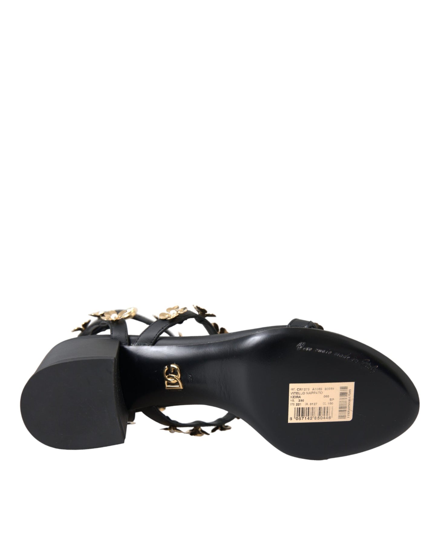Sandales à talons ornées en cuir noir Dolce & Gabbana