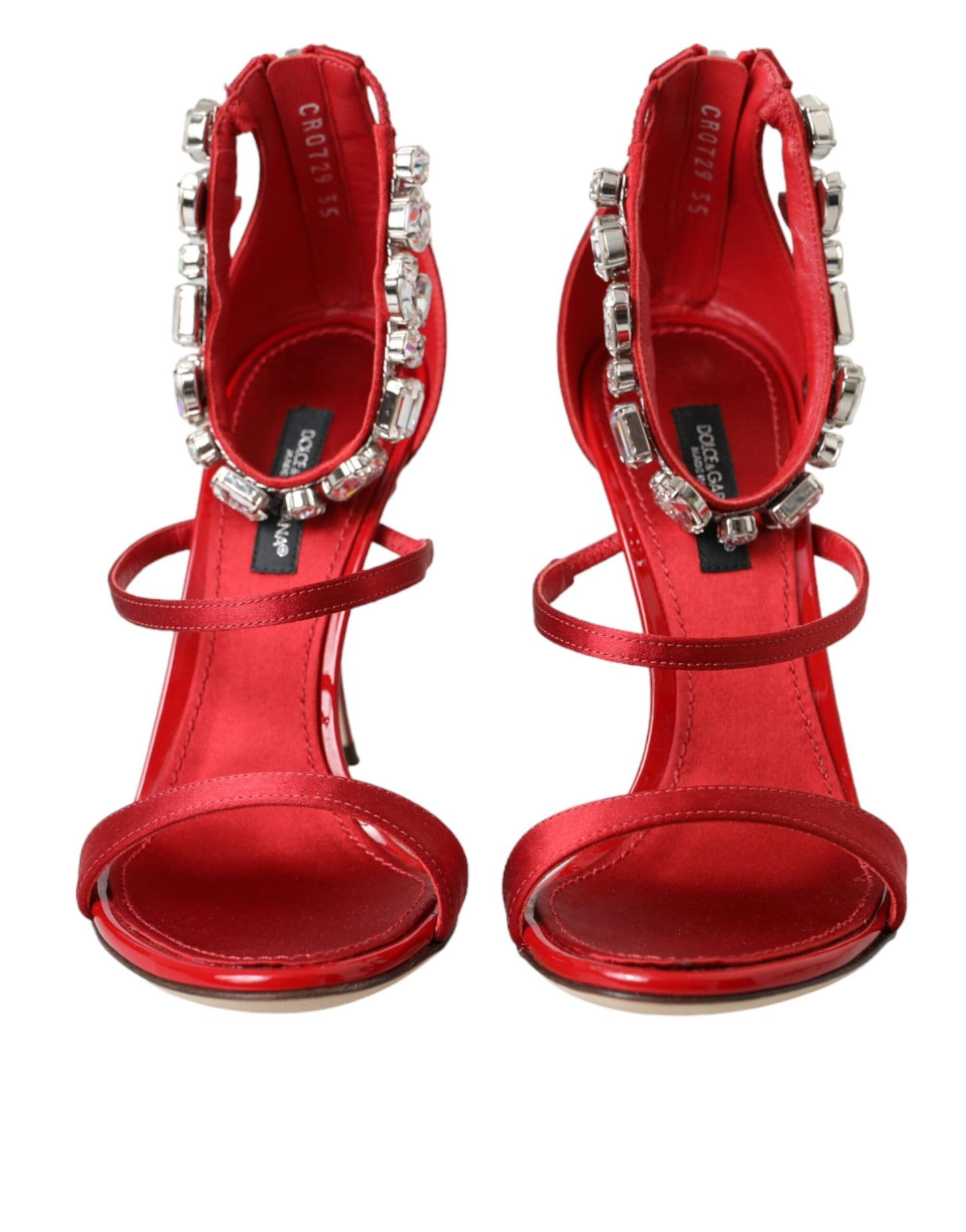 Sandales à talons Dolce & Gabbana Keira en satin rouge et cristaux