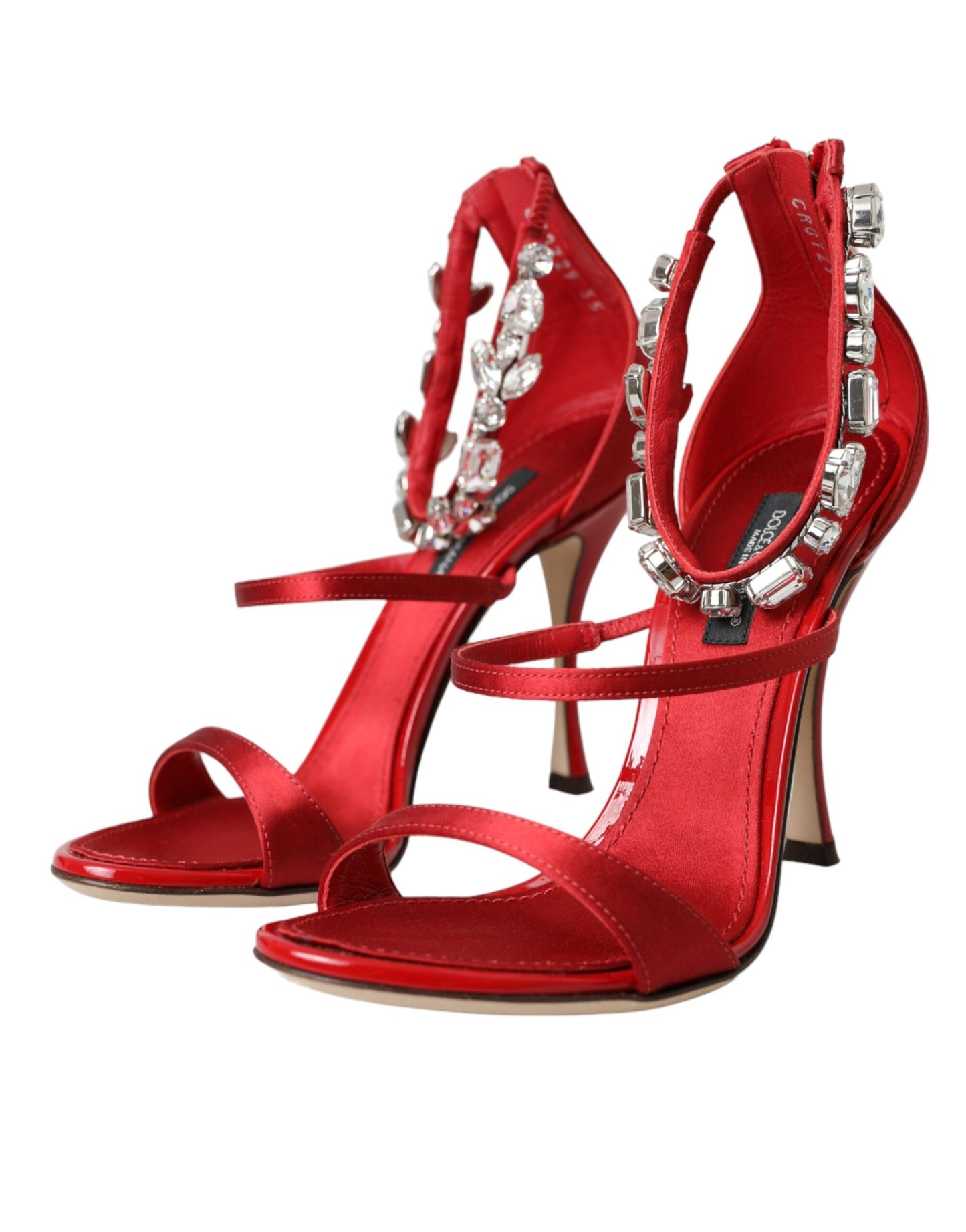 Sandales à talons Dolce & Gabbana Keira en satin rouge et cristaux