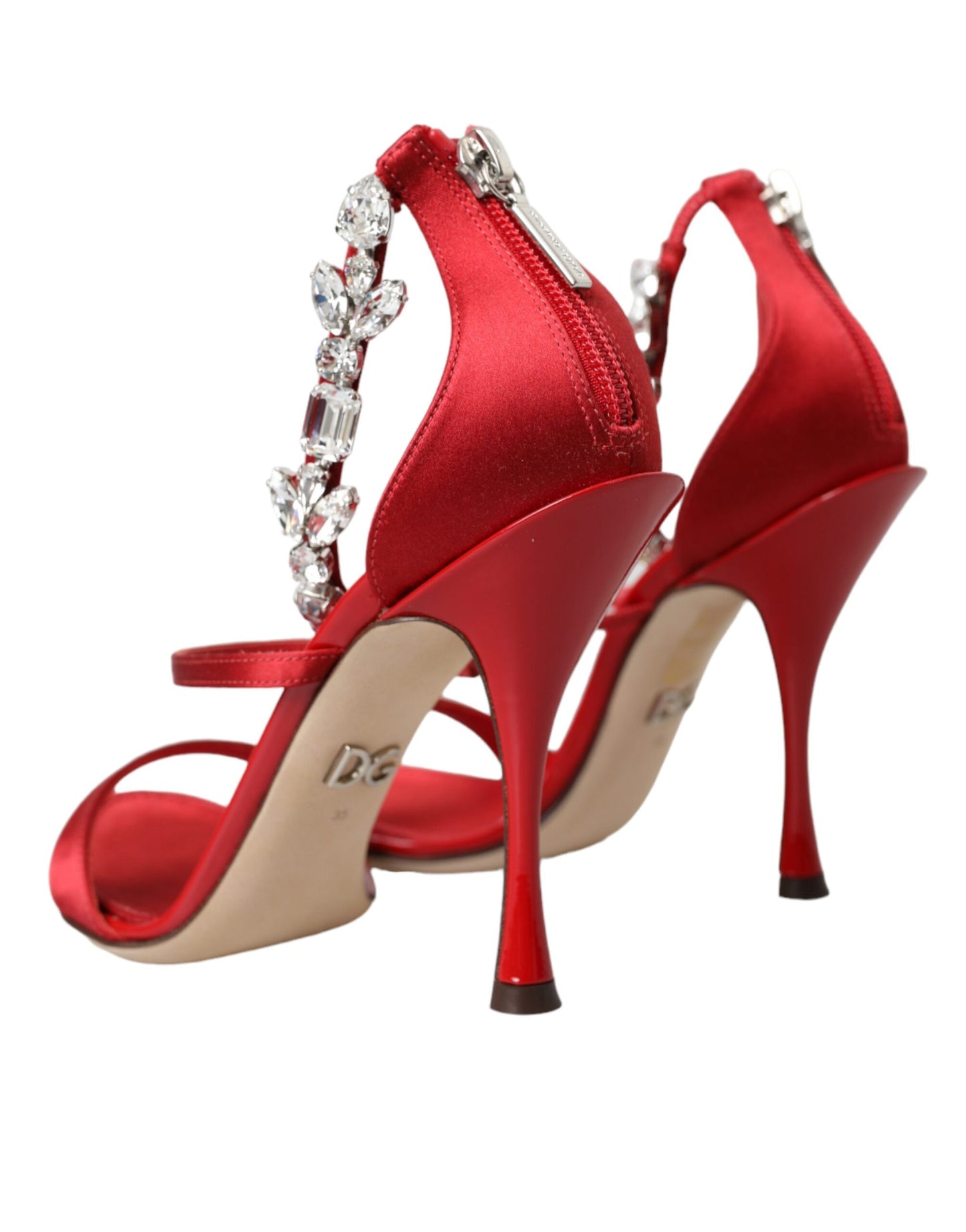Sandales à talons Dolce & Gabbana Keira en satin rouge et cristaux