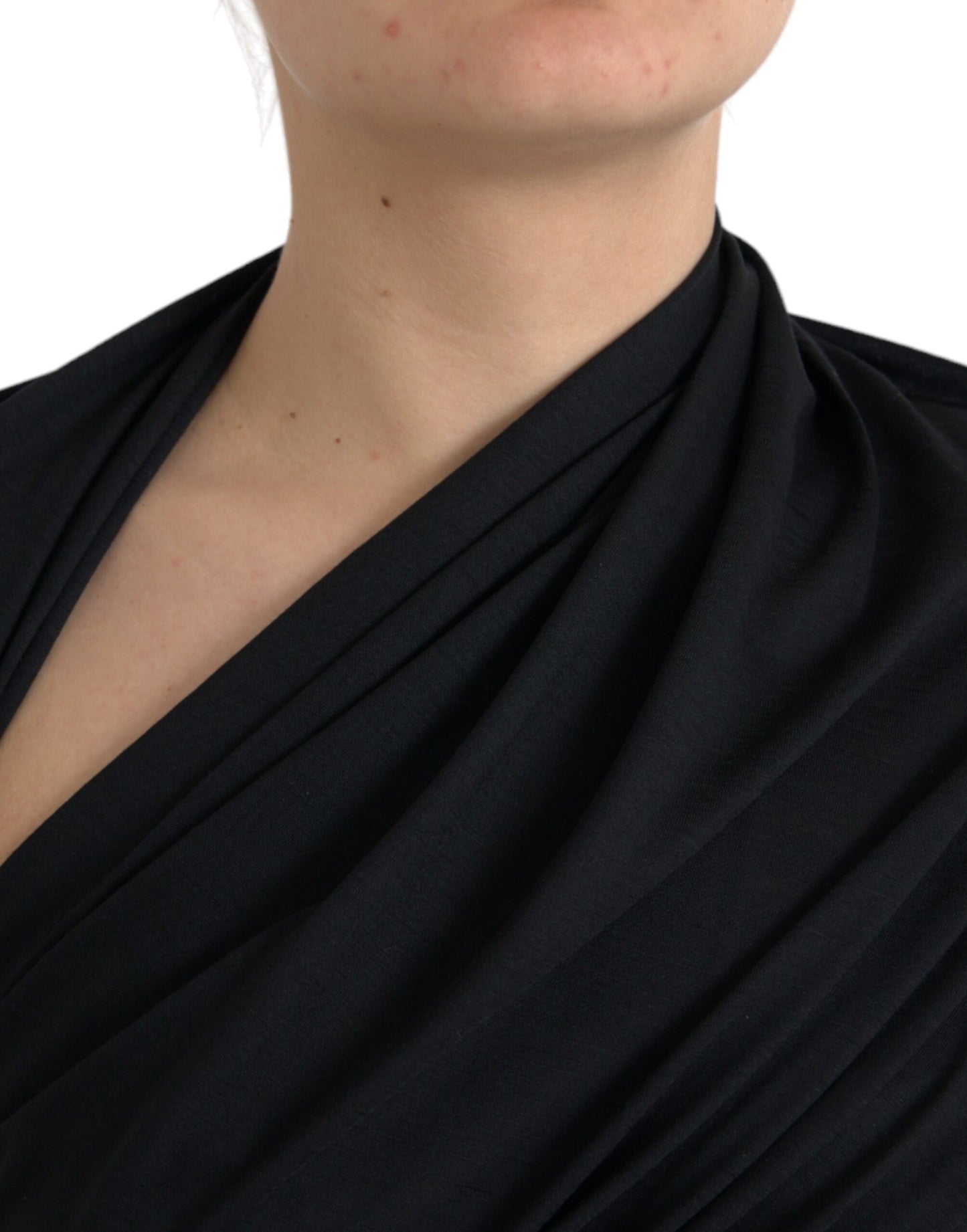 Dolce & Gabbana Black Wool Cutout Asymmetric Long Sleeve Top by Dolce & Gabbana