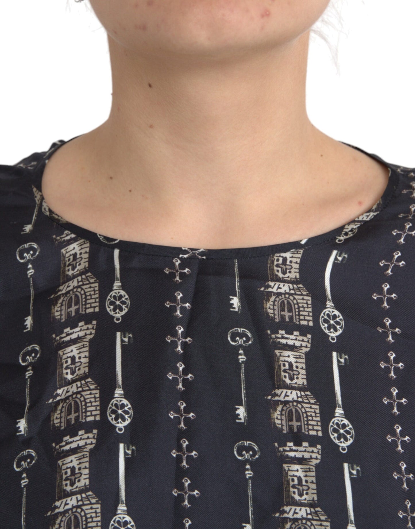 Dolce & Gabbana Black Key Castle Print Silk Blouse T-shirt by Dolce & Gabbana