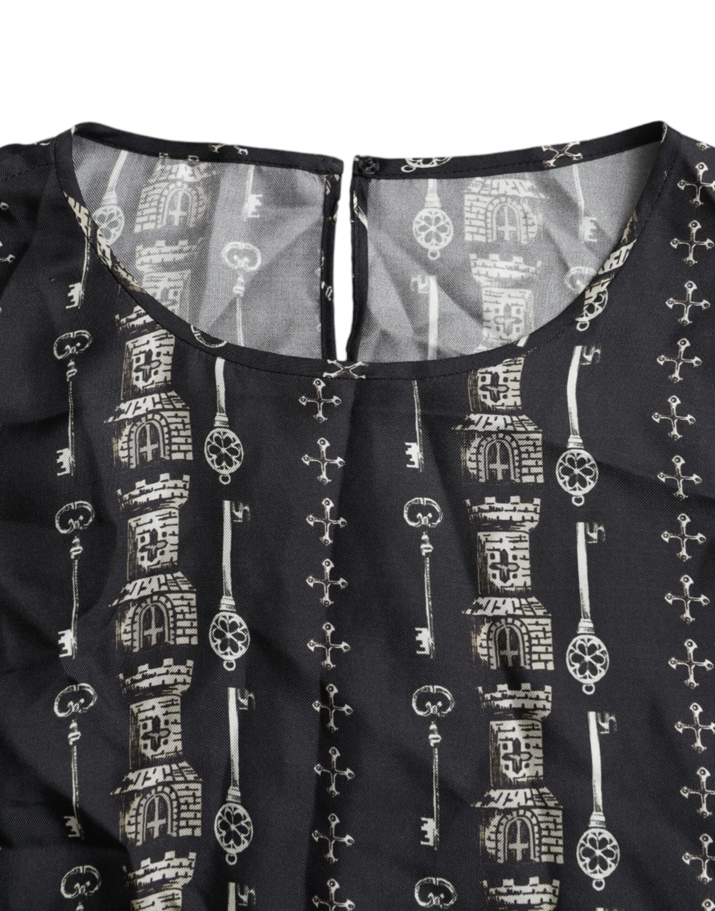 Dolce & Gabbana Black Key Castle Print Silk Blouse T-shirt by Dolce & Gabbana