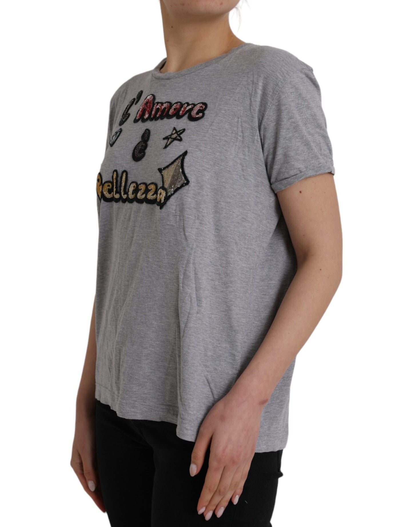 Dolce & Gabbana Gray Cotton L'Amore E'Bellezza Top T-shirt by Dolce & Gabbana