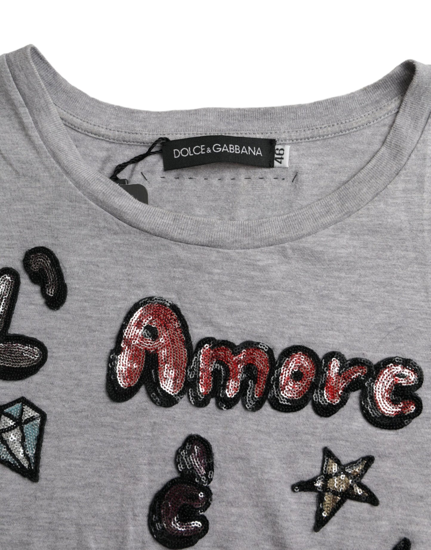 Dolce & Gabbana Gray Cotton L'Amore E'Bellezza Top T-shirt by Dolce & Gabbana