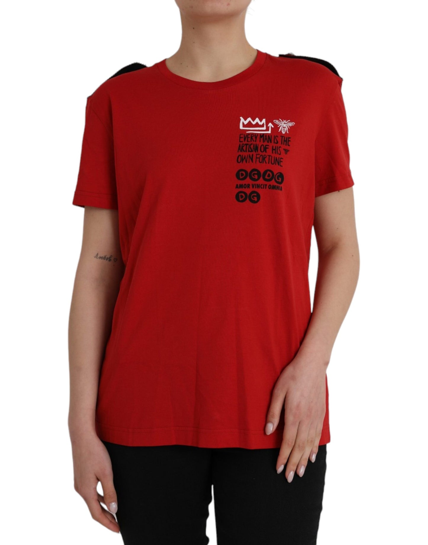 Dolce & Gabbana Red Cotton Graphic Print Crew Neck T-shirt by Dolce & Gabbana