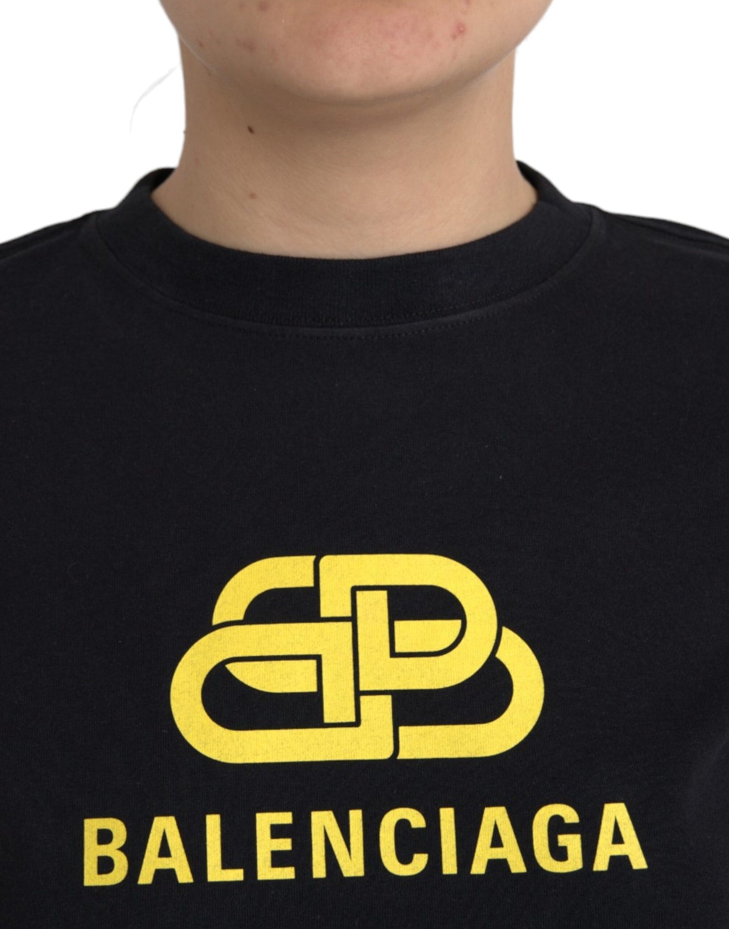 T-shirt col rond manches courtes en coton noir à imprimé logo Balenciaga