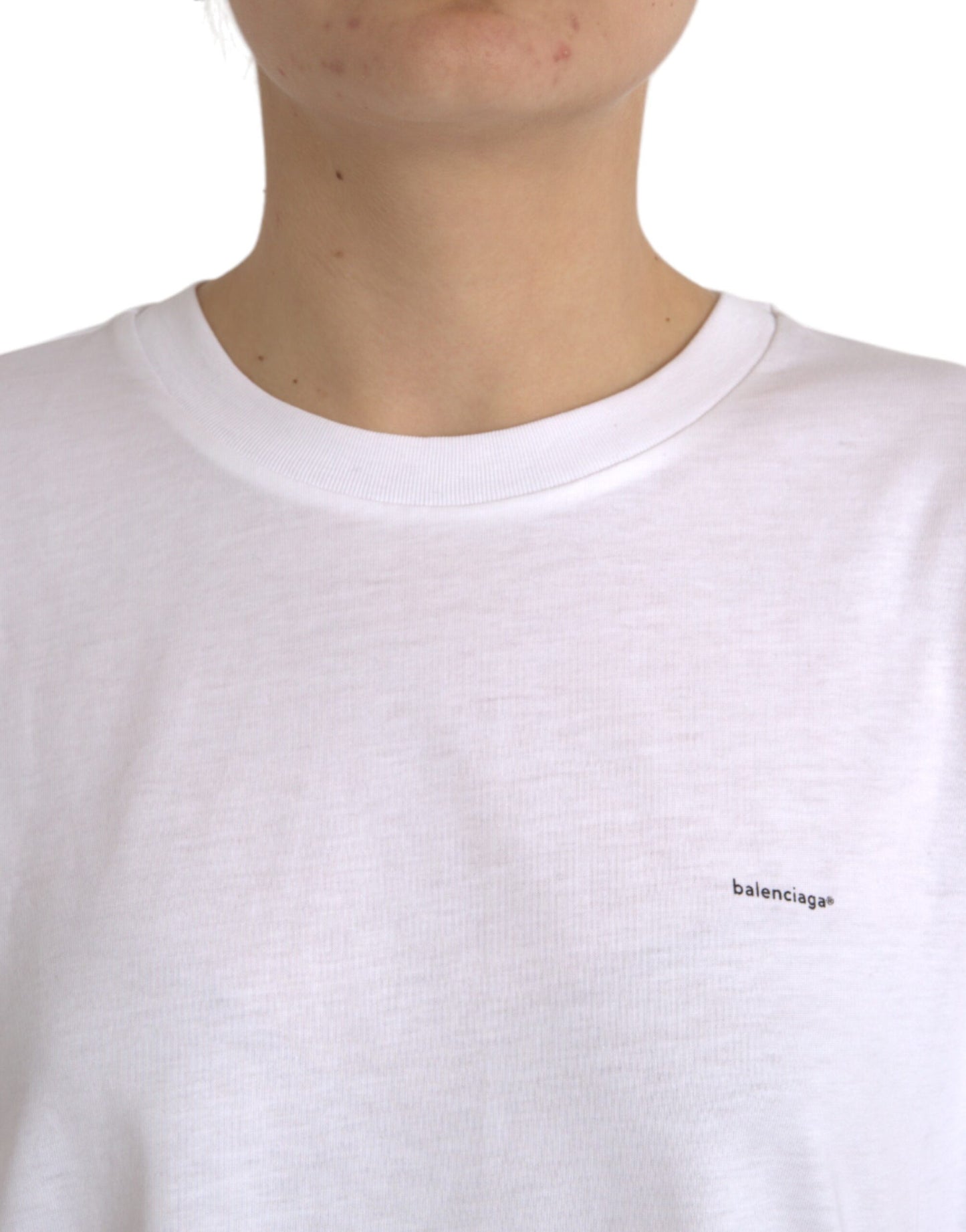 T-shirt à manches courtes et col ras du cou en coton blanc Balenciaga
