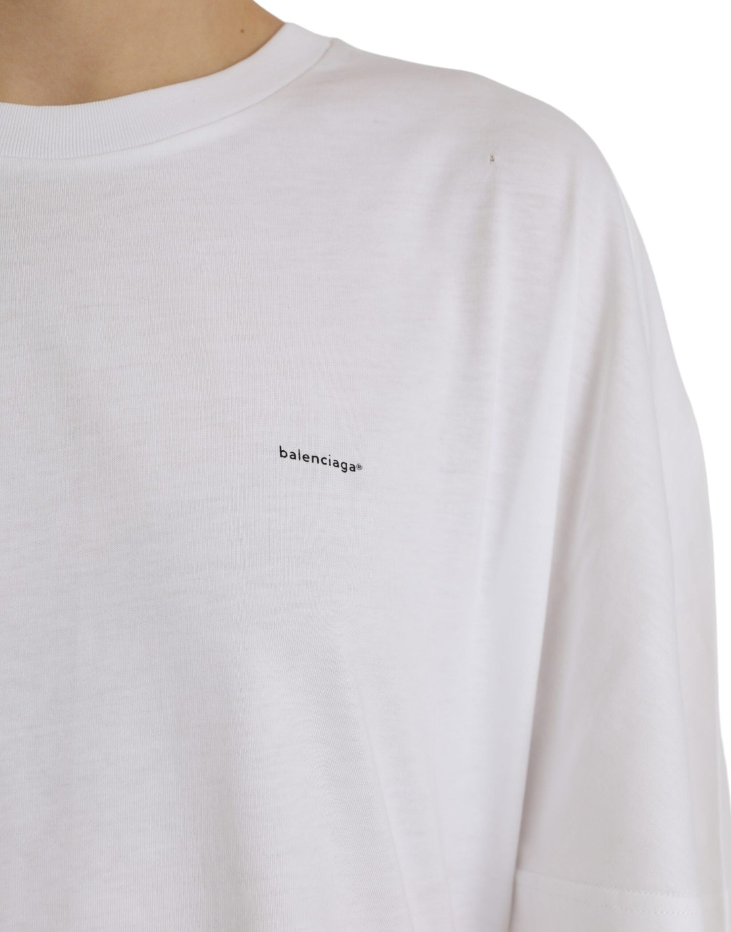T-shirt à manches courtes et col ras du cou en coton blanc Balenciaga