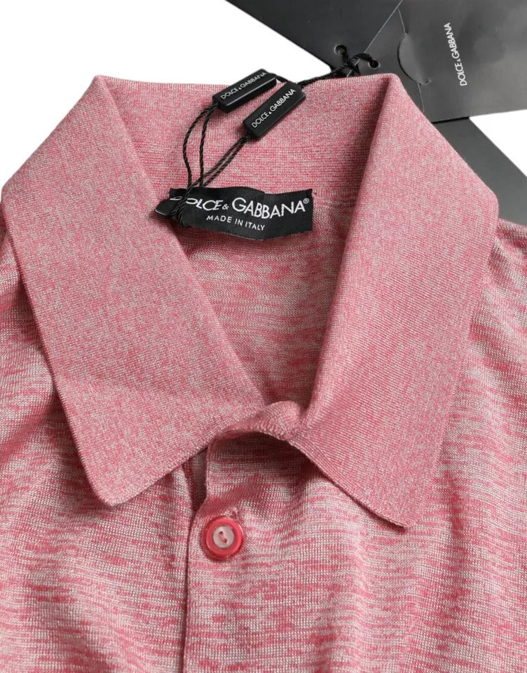 Dolce & Gabbana Pink Polyester Collared Men Pullover Sweater by Dolce & Gabbana